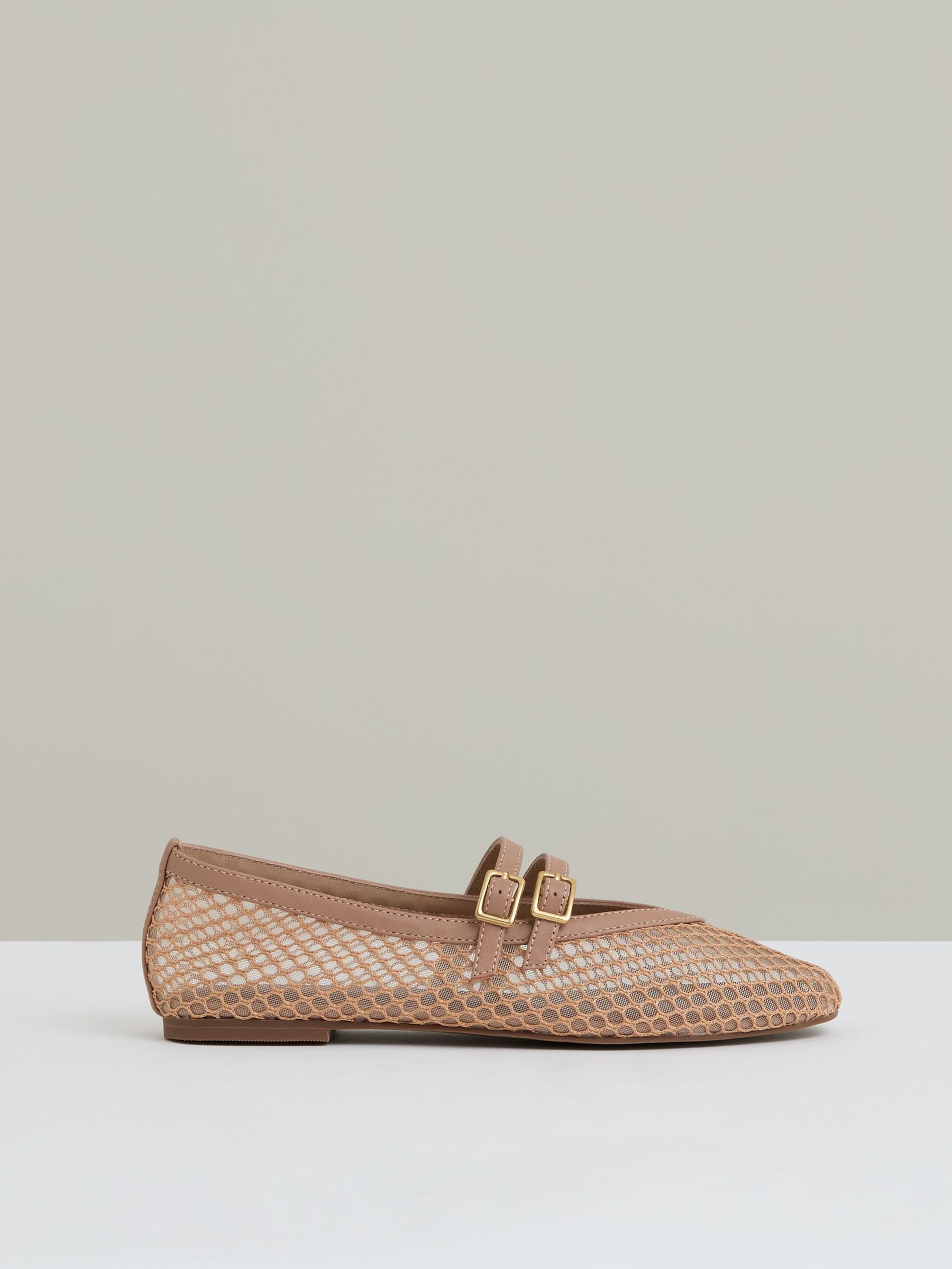 Mesh Double-Strap Ballet Flats in Neutral (F72826) | US$265