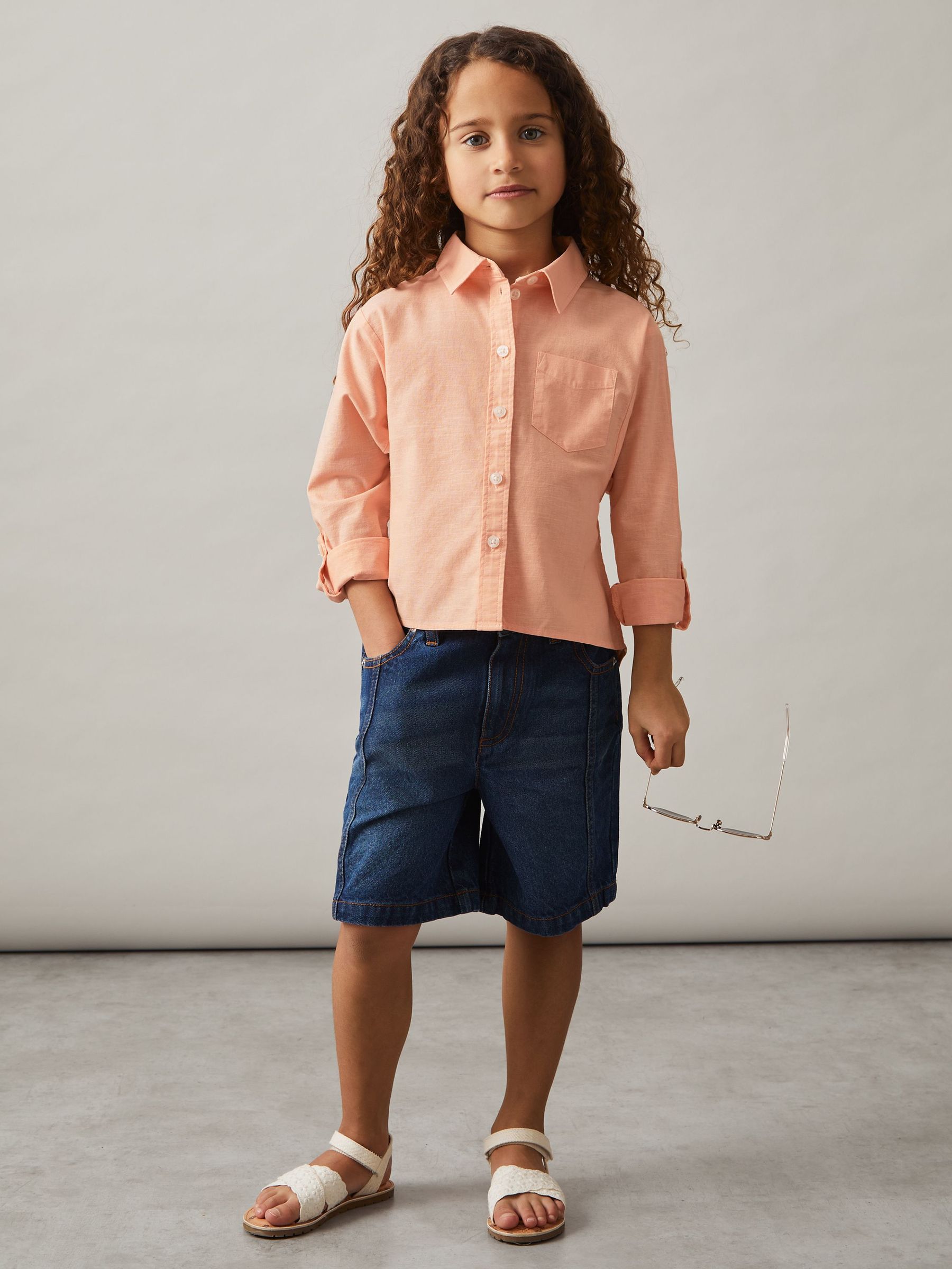 Linen Roll-Cuff Shirt in Peach (F72827) | US$55