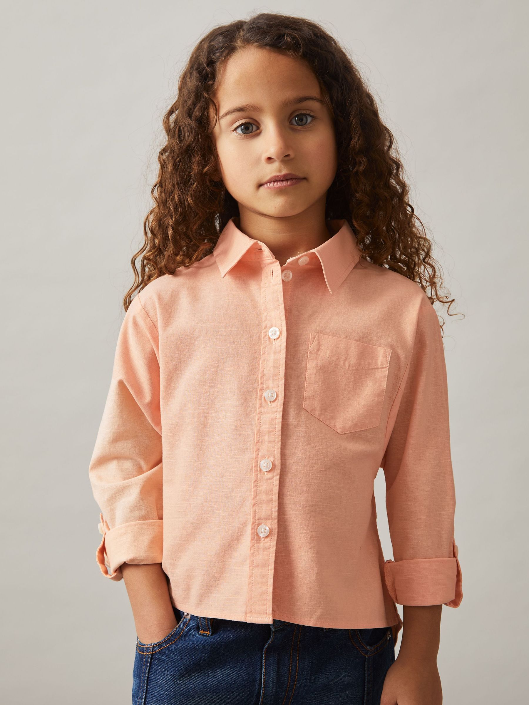 Linen Roll-Cuff Shirt in Peach (F72832) | US$65