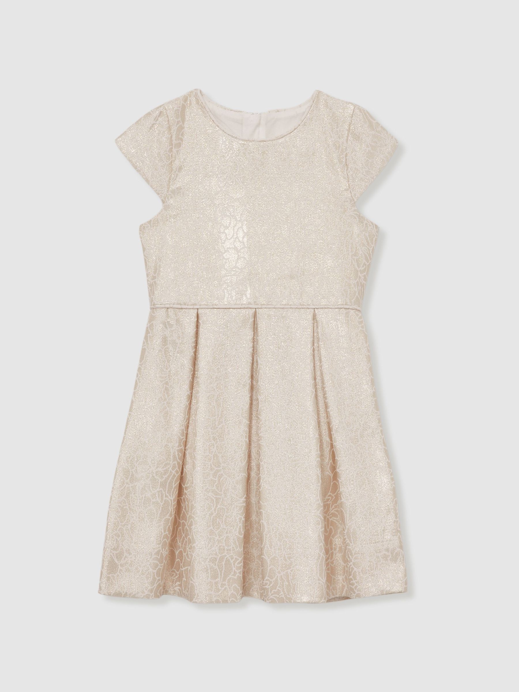 13-14 yrs Brocade Cap-Sleeve Pleated Dress in Ivory (F72834) | €95