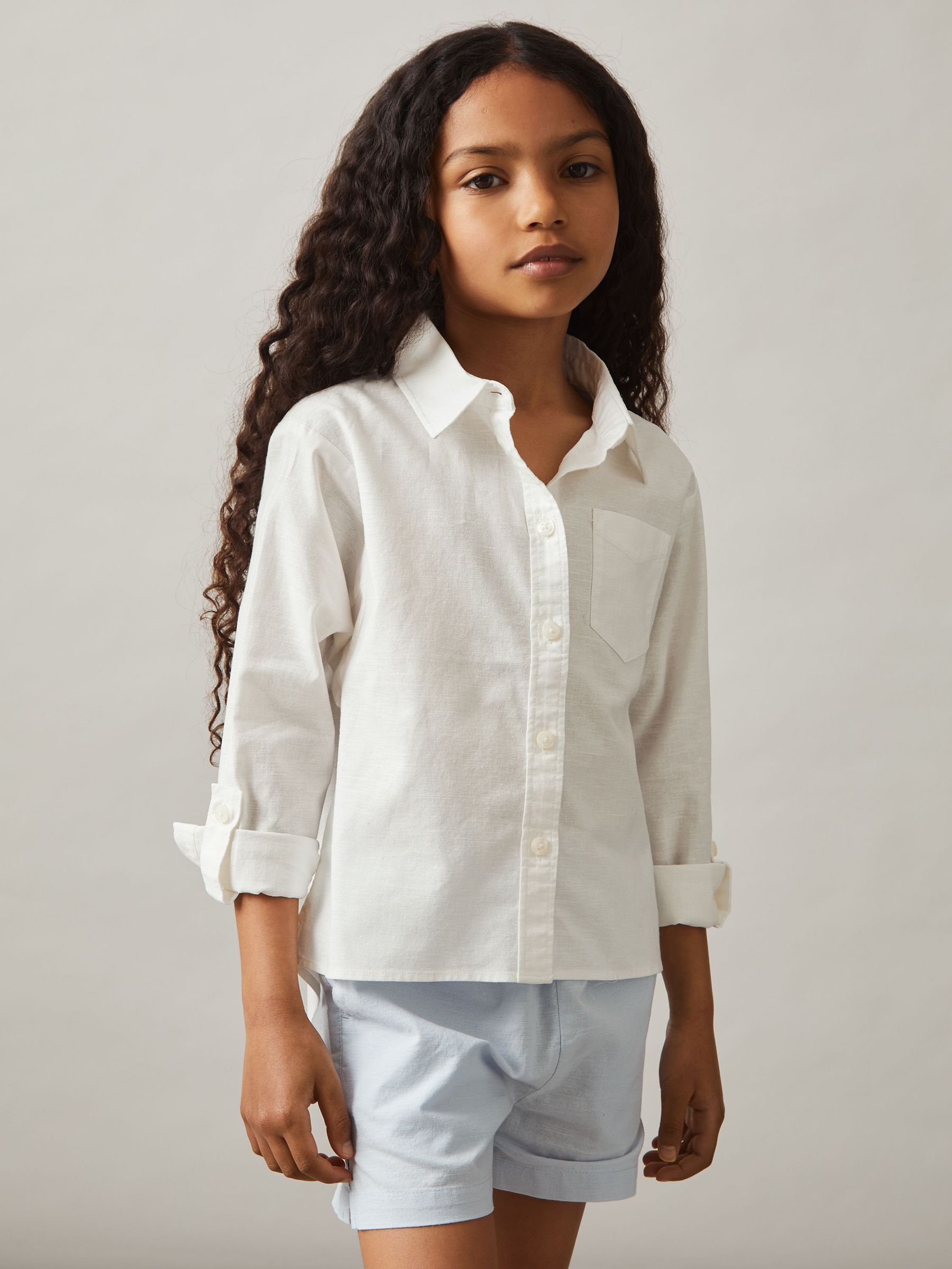 Linen Roll-Cuff Shirt in Ivory (F72839) | US$65