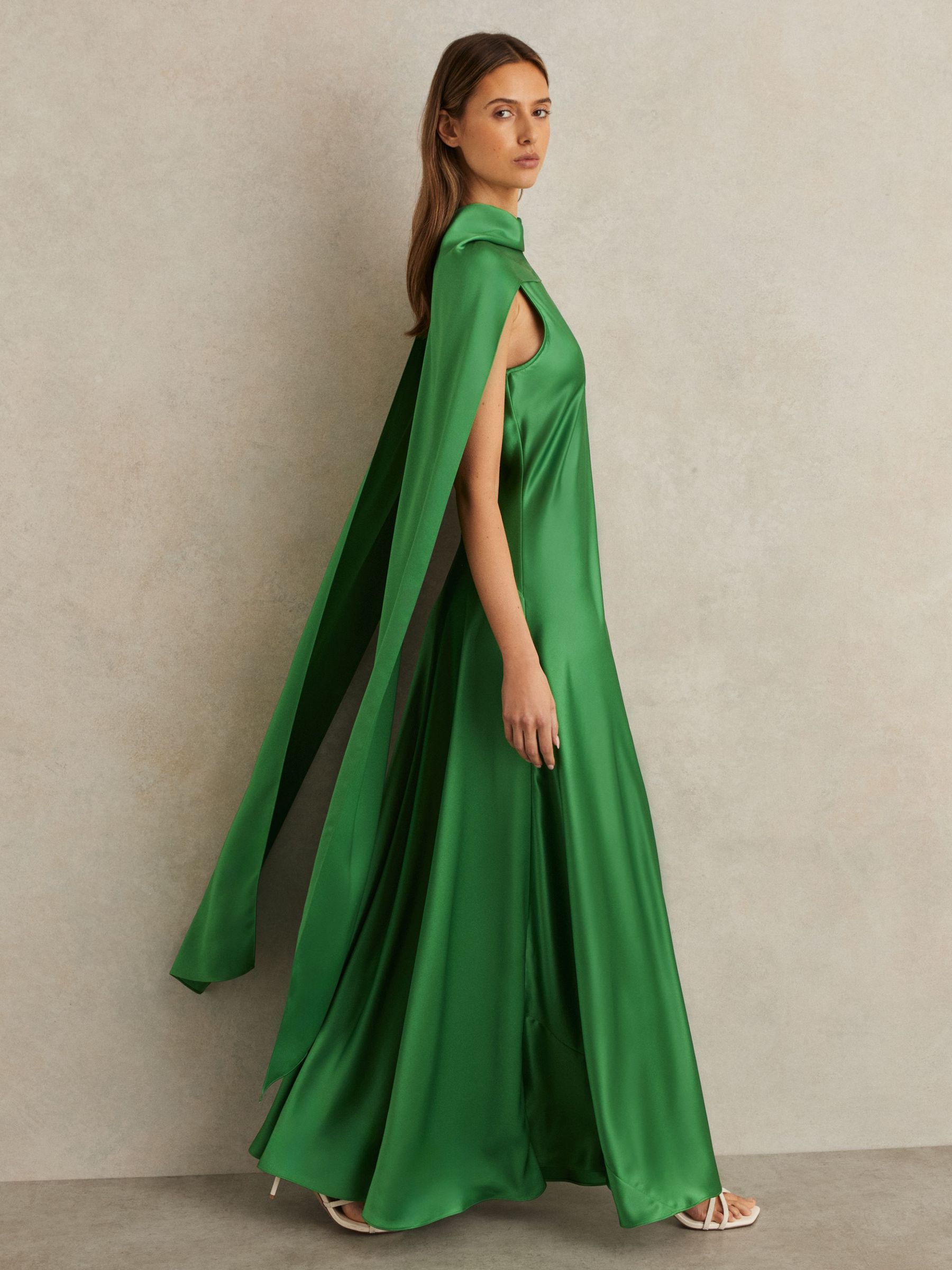 Petite Satin Cape Maxi Dress in Green (F74172) | 1,980 SAR