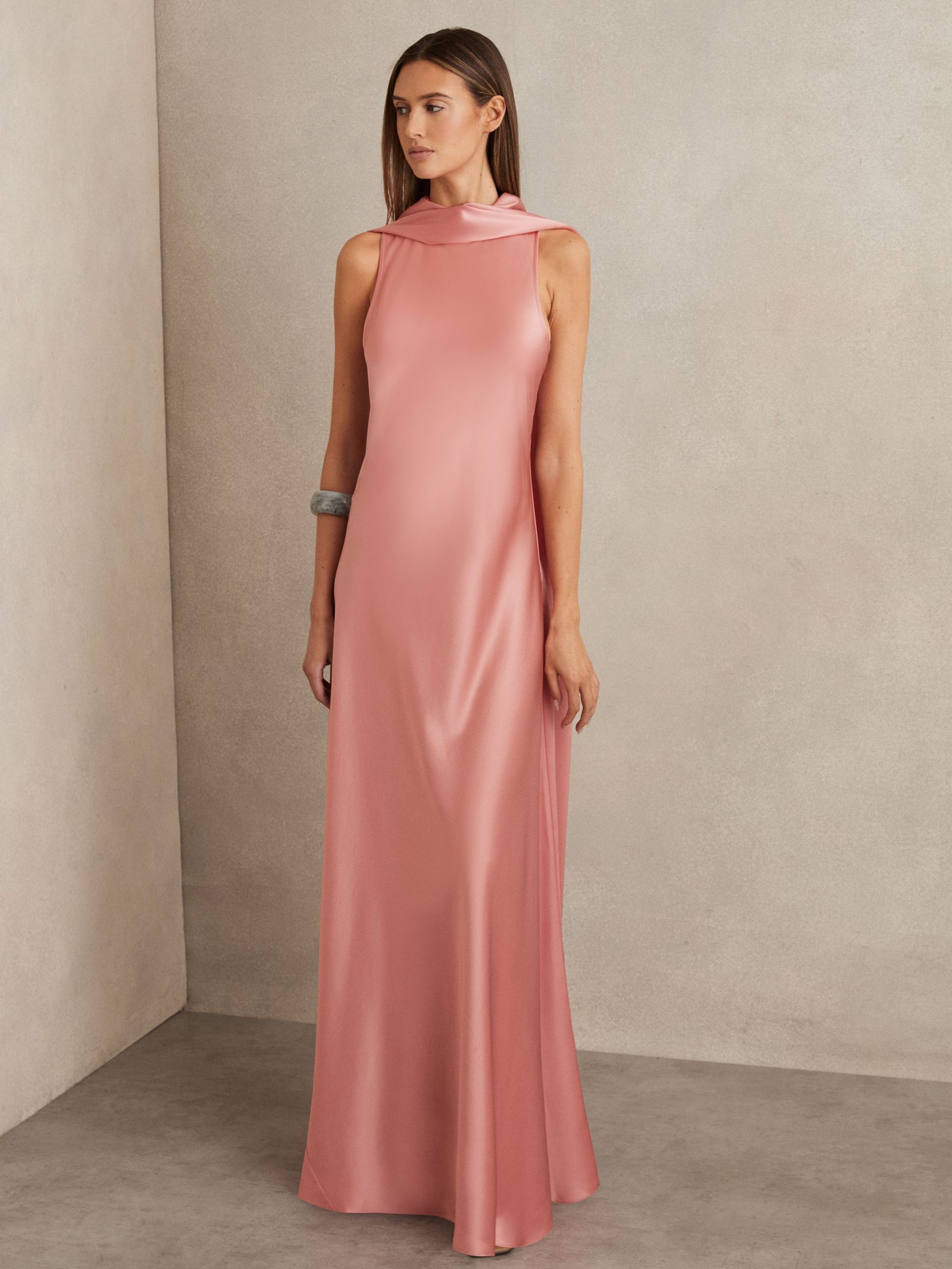 Petite Satin Cape Maxi Dress in Pink (F74173) | US$640
