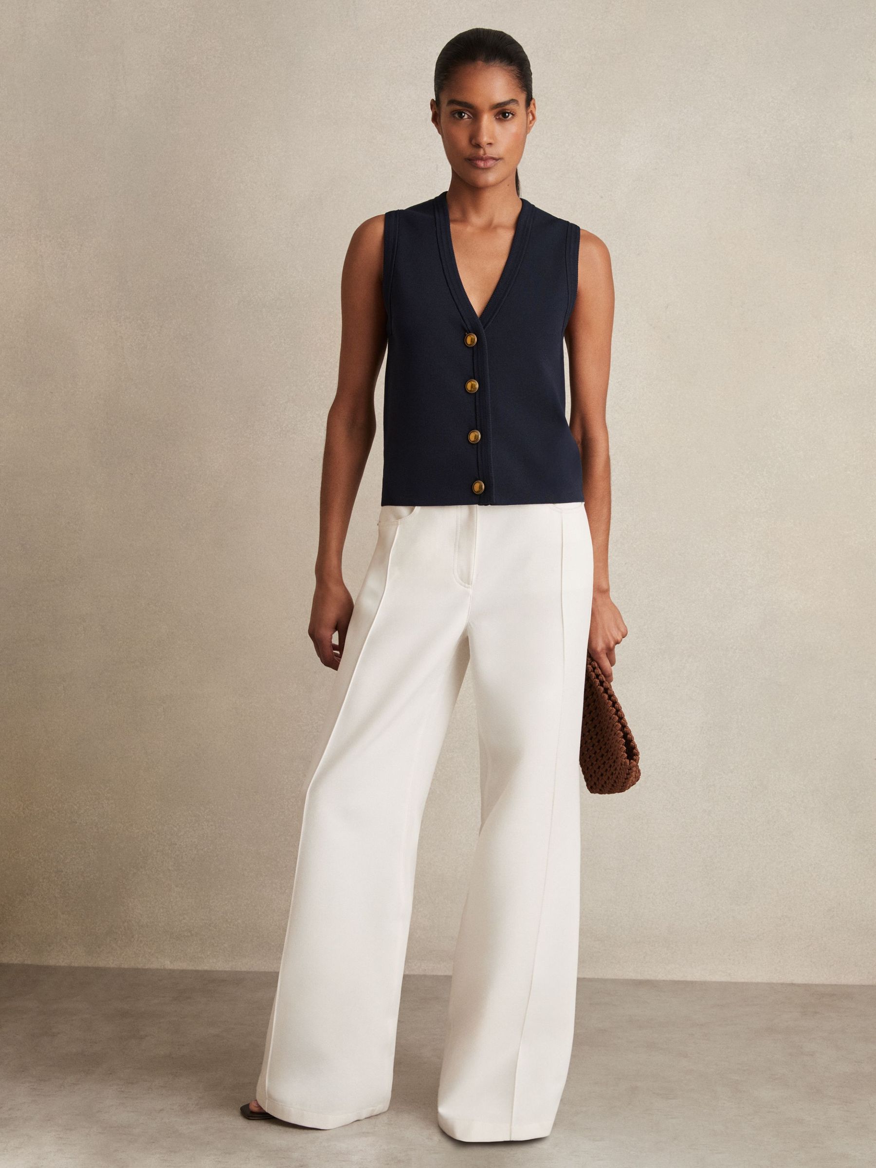 Knitted Button Through Vest in Navy (F74174) | €140
