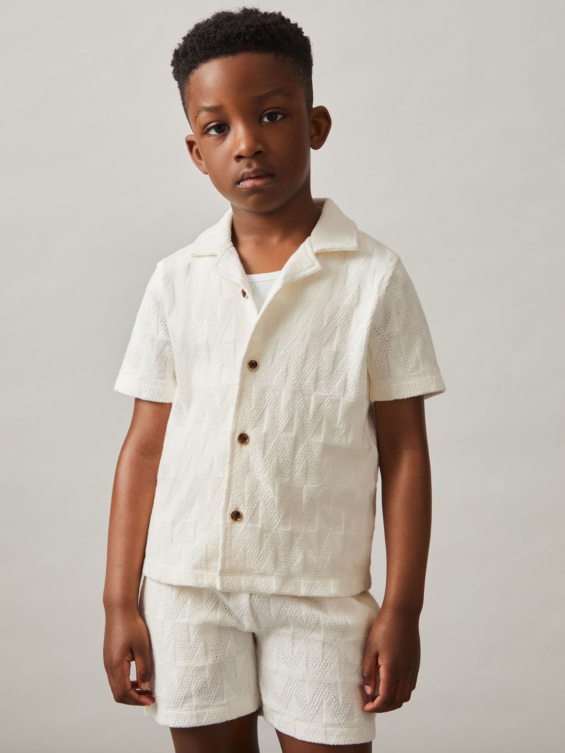 9-13 yrs Stretch-Cotton Textured Shirt in Off White (F75748) | €55
