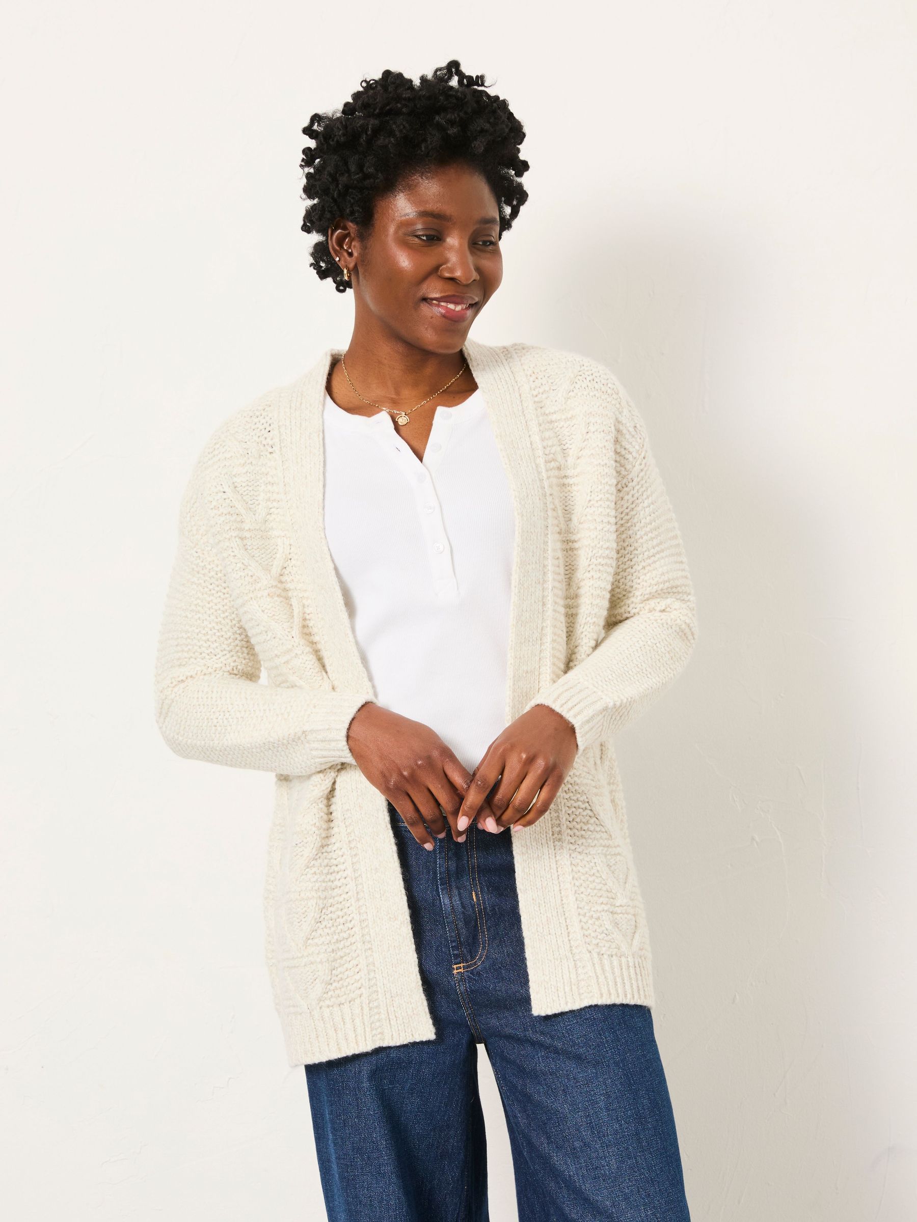 Ezzie Ivory Knitted Edge To Edge Cardigan (F75766) | $119