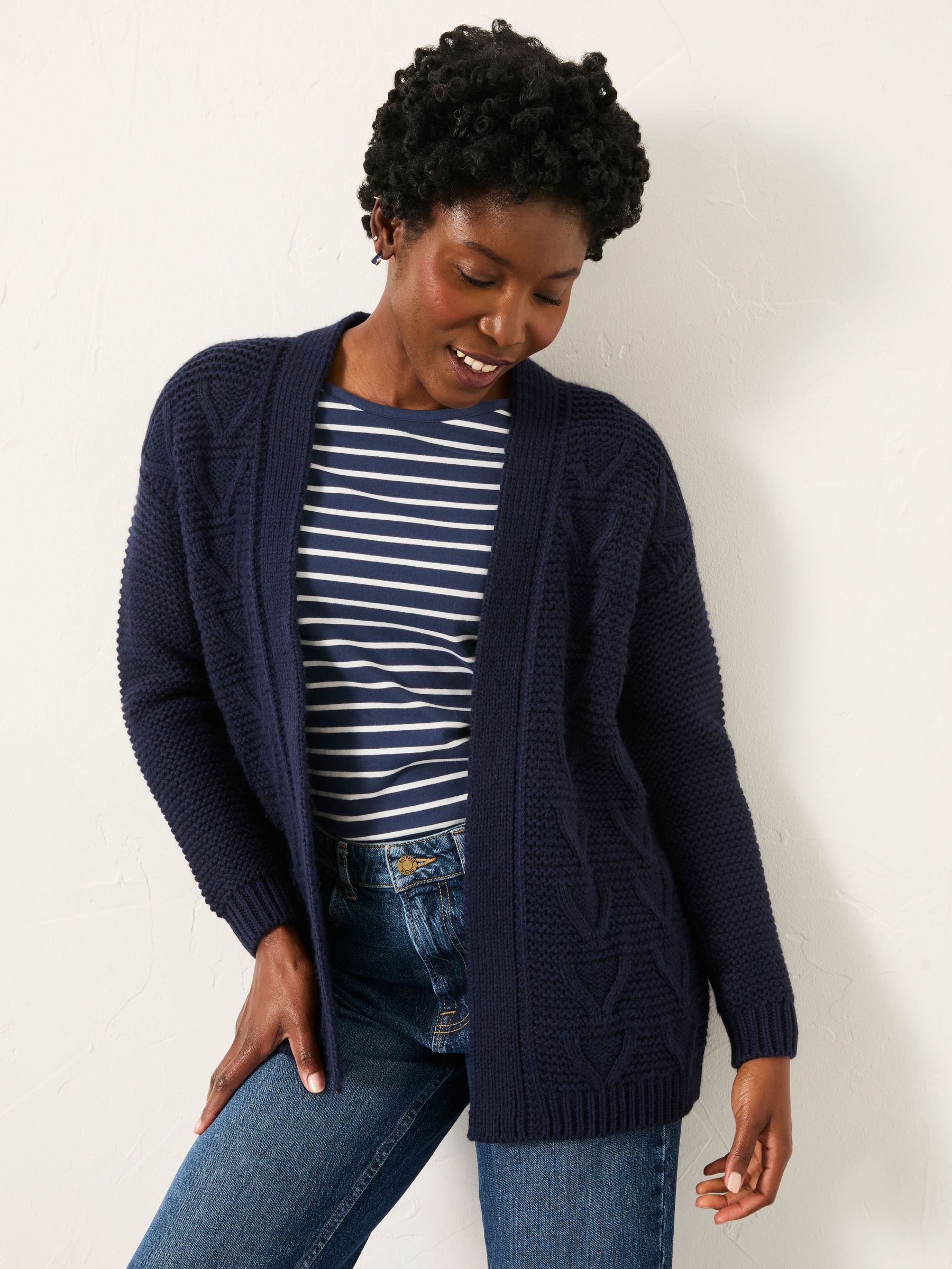 Ezzie Navy Knitted Edge To Edge Cardigan (F75786) | $119