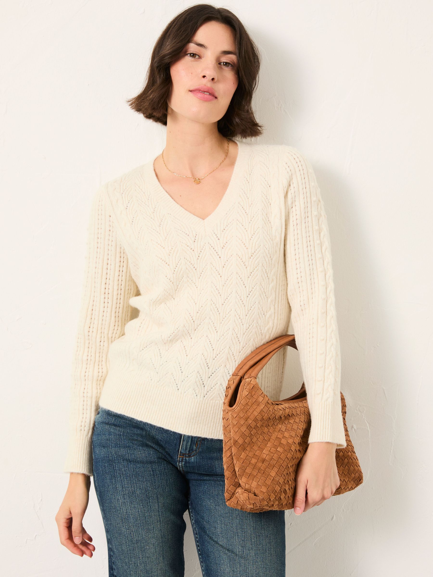 Marie Ivory Knitted Stitch Jumper (F75792) | $103