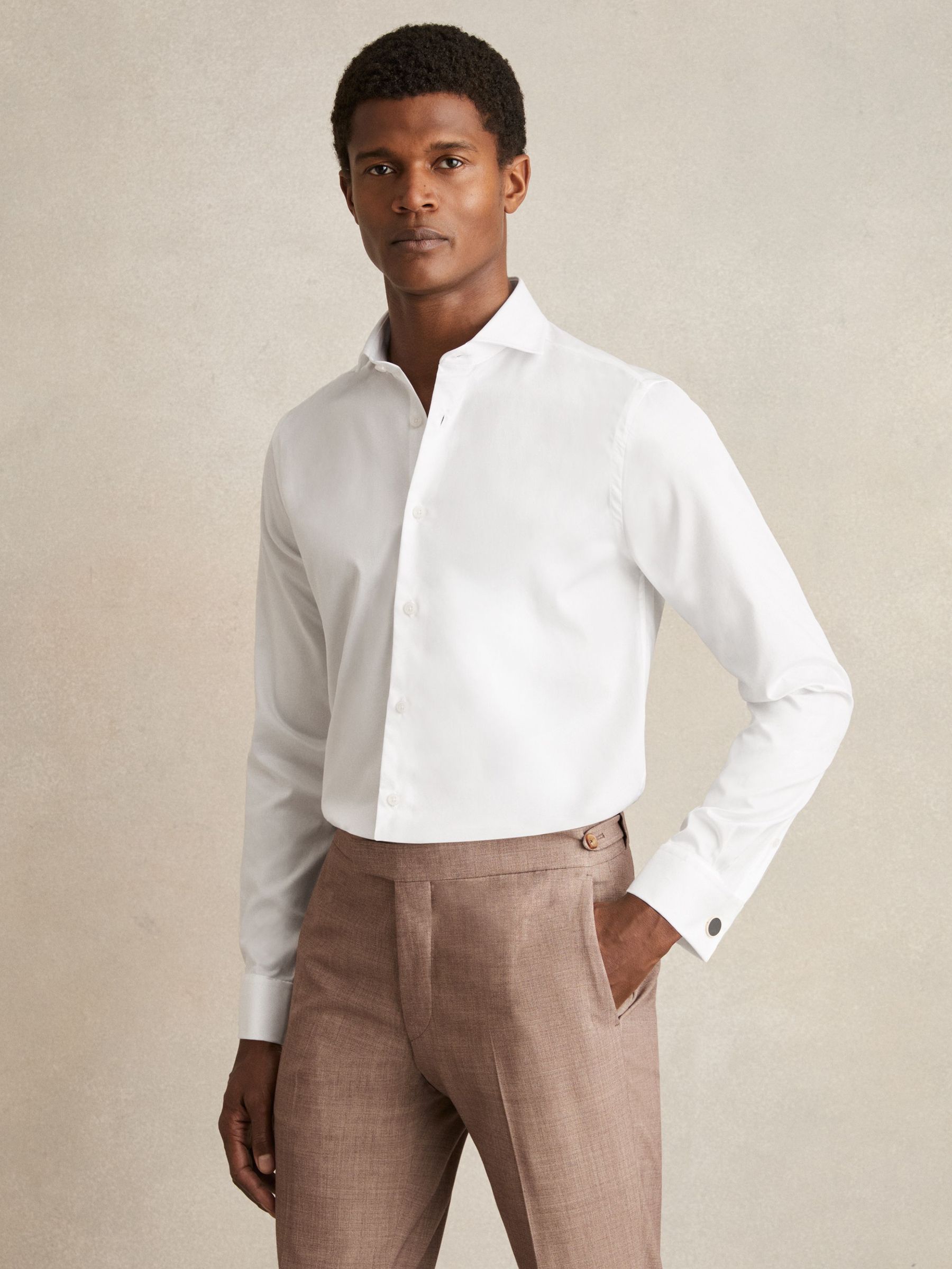 Double-Cuff Two-Fold Cotton Shirt in White (F77474) | US$160