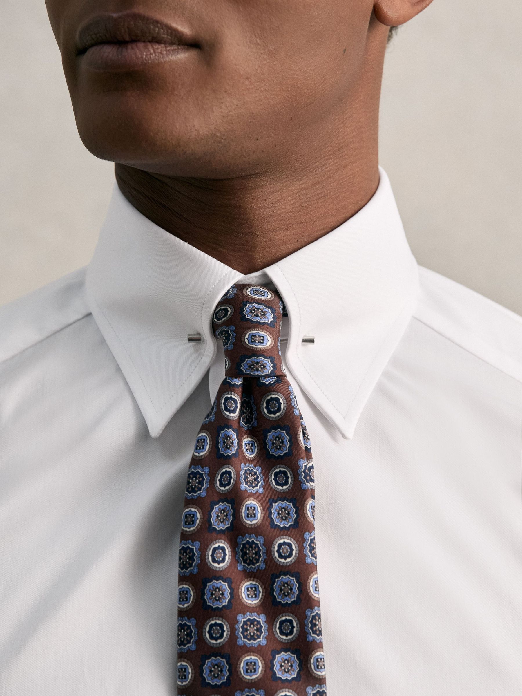 Slim Fit Cotton Pin Collar Shirt in White (F77487) | US$145