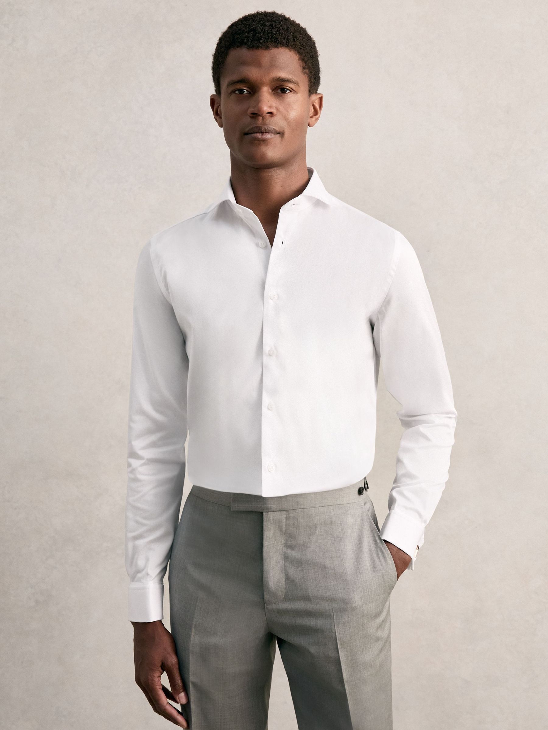 Slim Fit Double Cuff Two Fold Cotton Shirt in White (F77493) | AED550