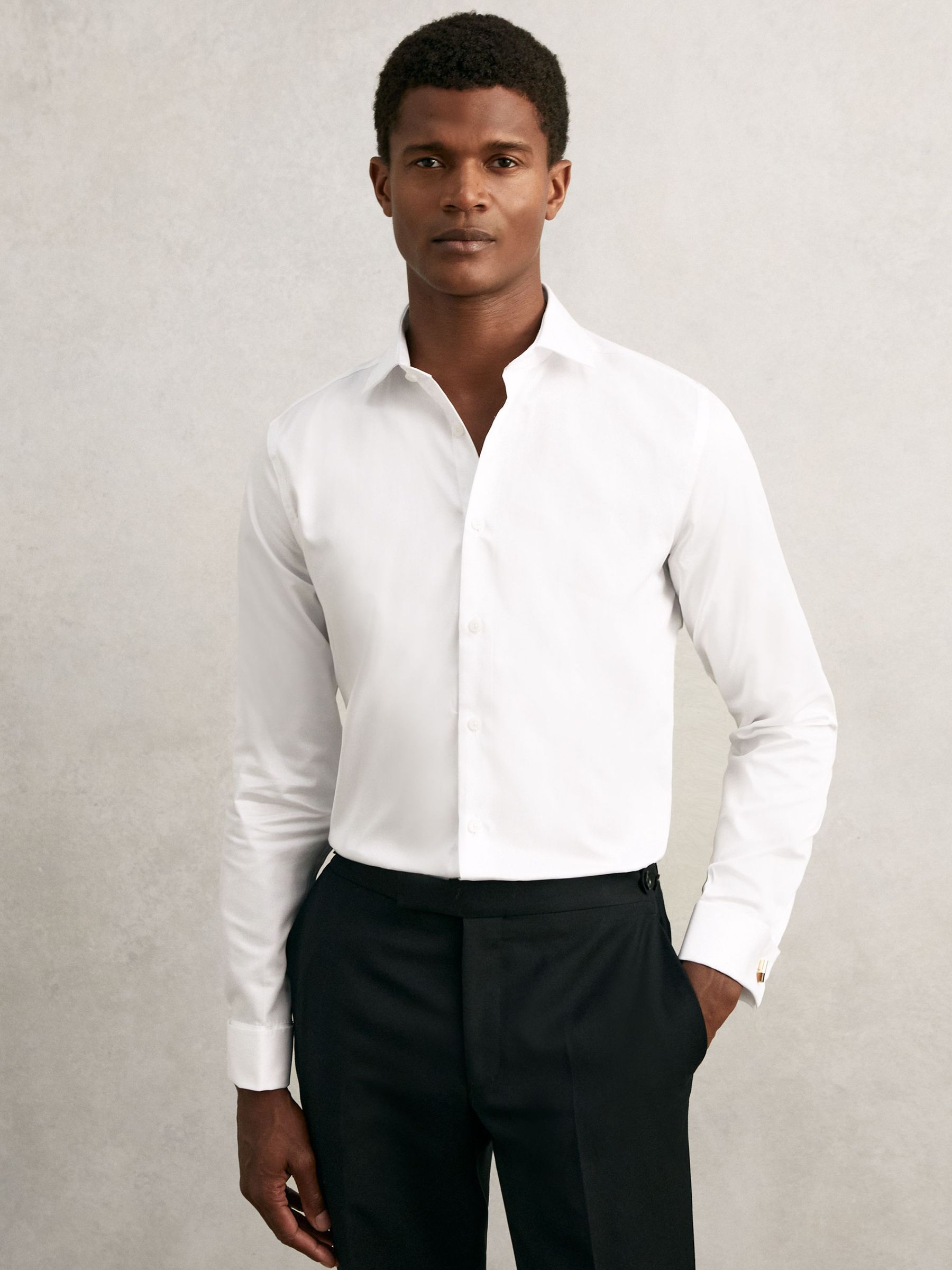 Regular Fit Cotton-Sateen Shirt in White (F77494) | 525 SAR