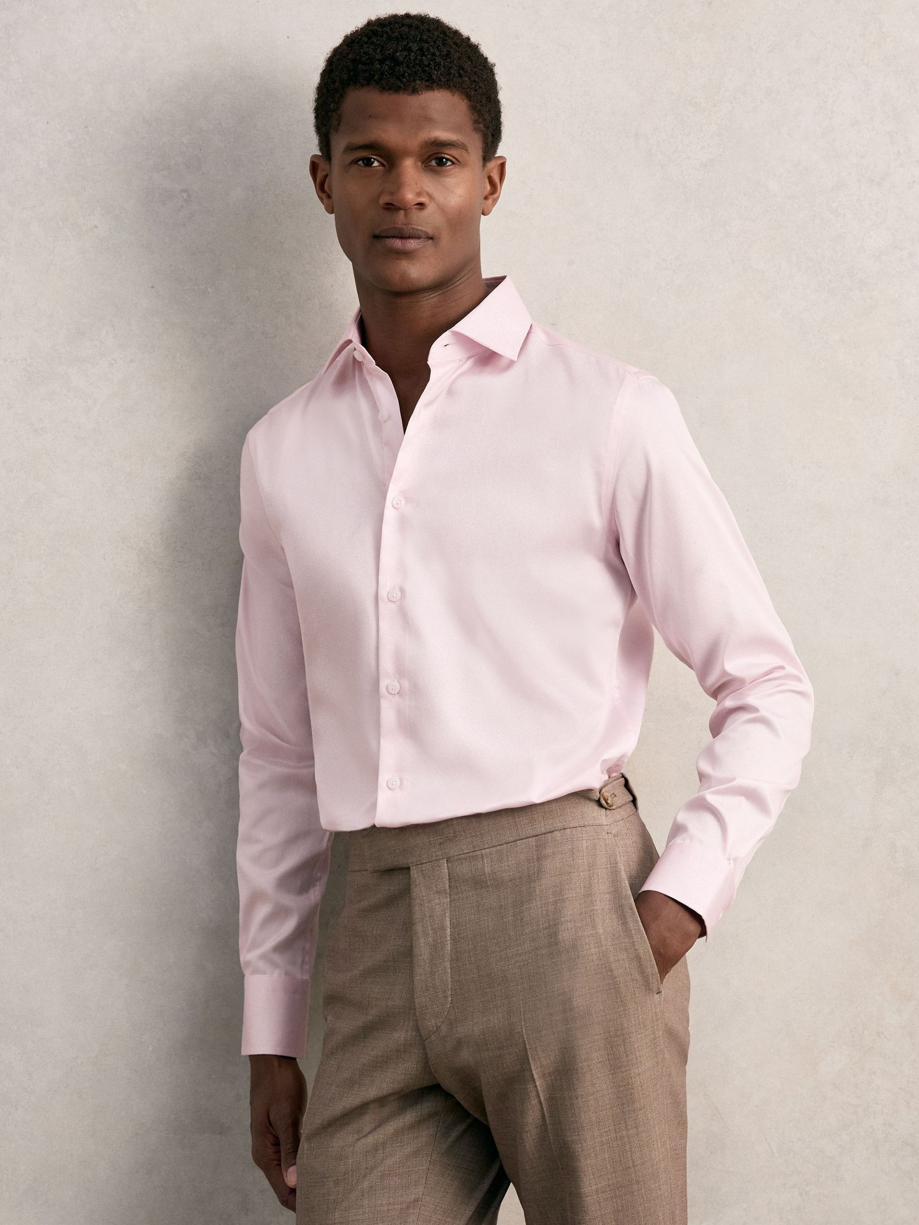 Cotton Satin Cutaway Collar Shirt in Pink (F77495) | €95