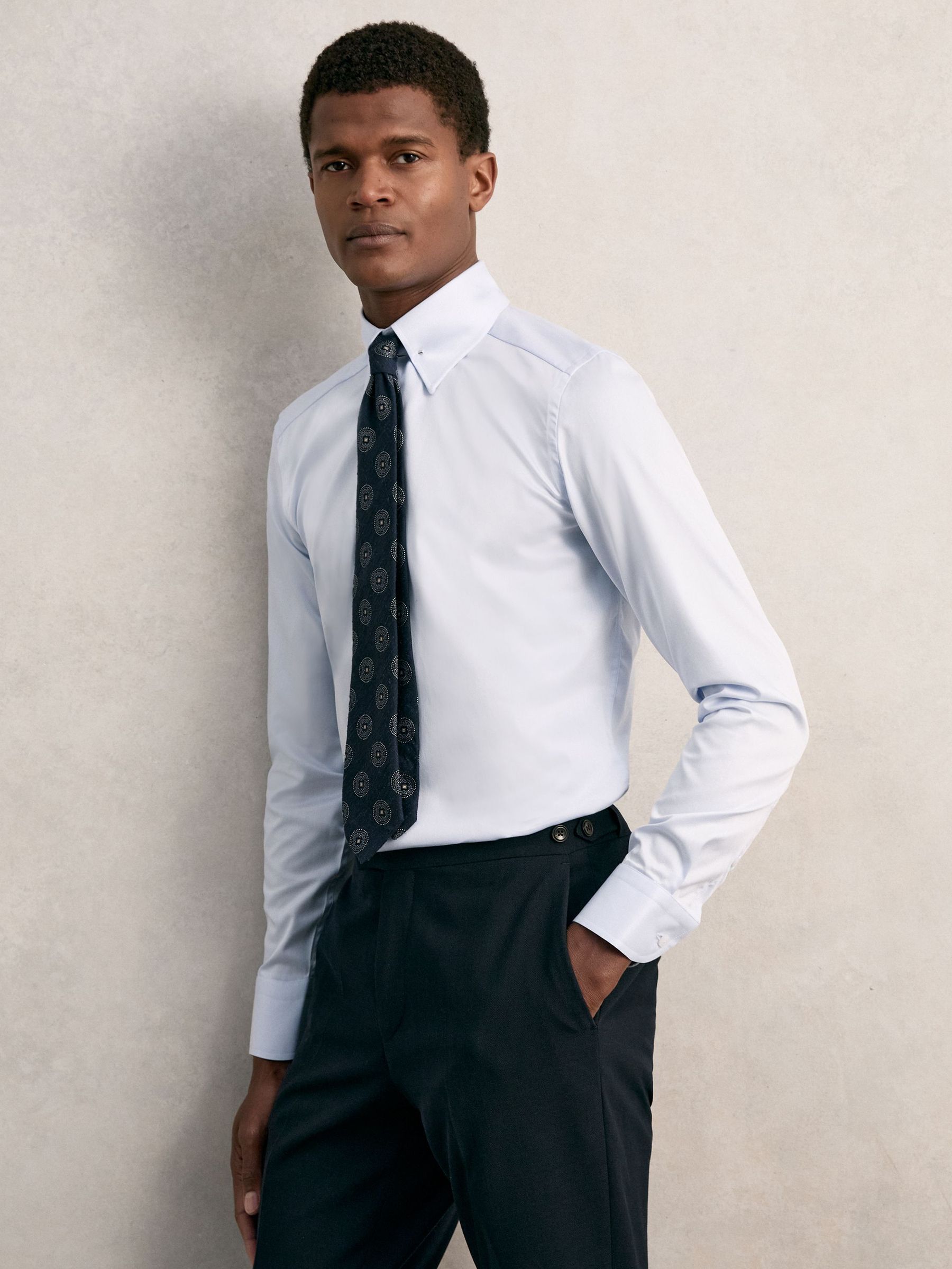 Slim Fit Cotton Pin Collar Shirt in Soft Blue (F77503) | HK$1,330
