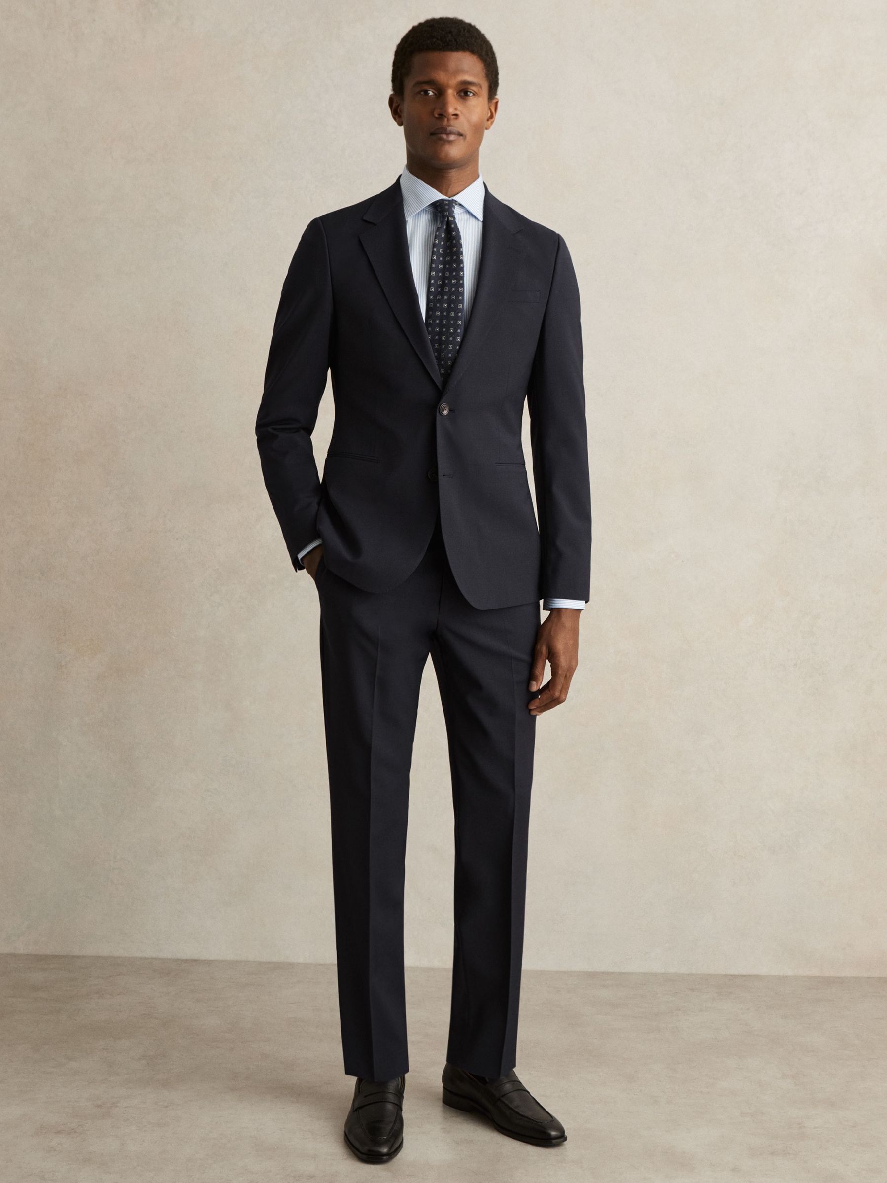Wool-Blend Single-Breasted Suit Blazer Slim-Fit in Navy (F77520) | AED1,505
