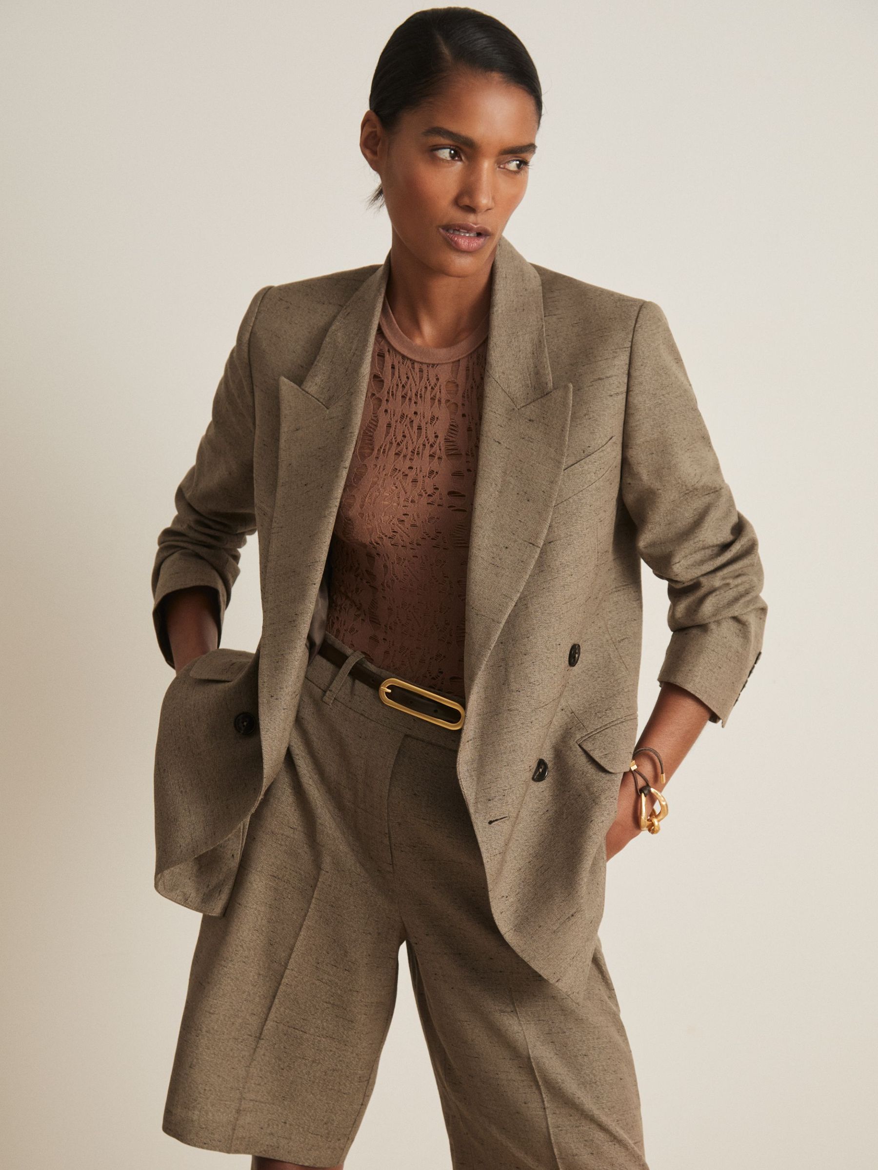 Atelier Double-Breasted Suit Jacket With Linen in Grey (F77524) | €695