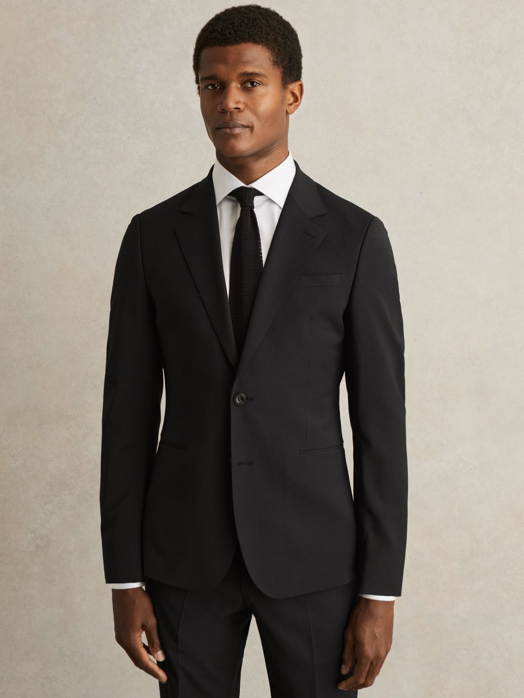 Wool-Blend Single-Breasted Suit Blazer Slim-Fit in Black (F77525) | AED1,505