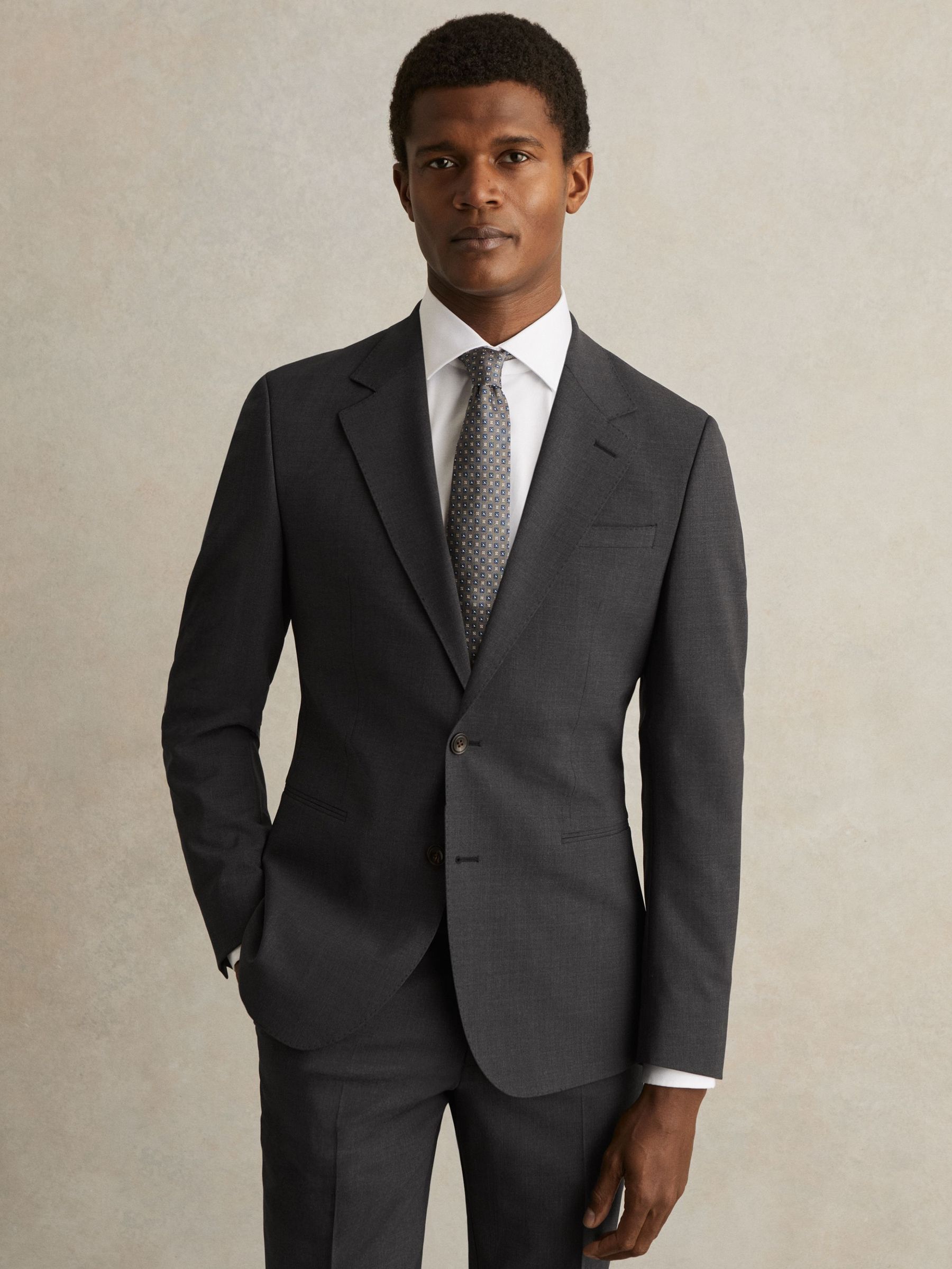 Wool-Blend Single-Breasted Suit Blazer Slim-Fit in Grey (F77527) | AED1,505