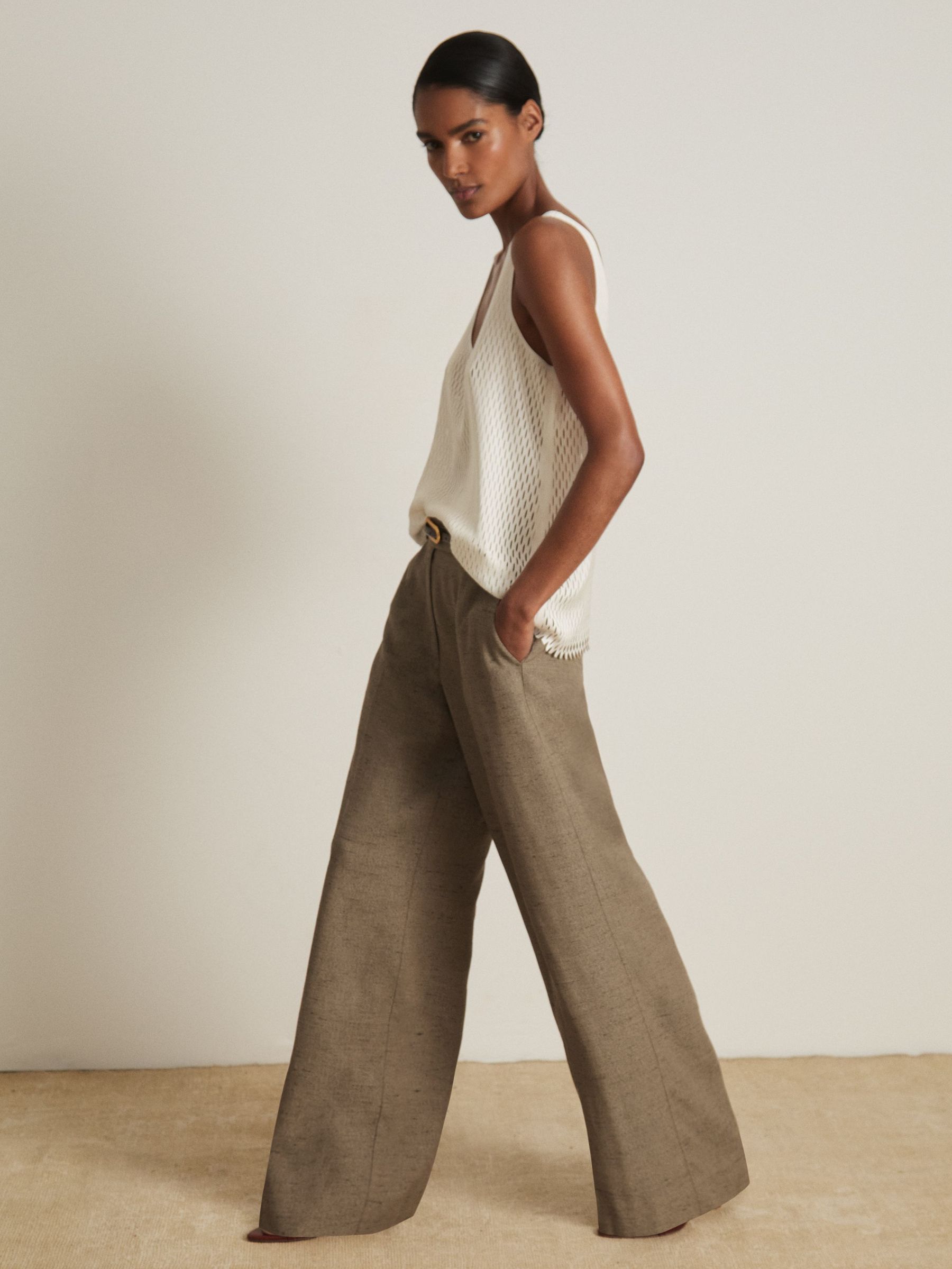 Atelier Wide-Leg Suit Trousers With Linen in Grey (F77534) | US$540