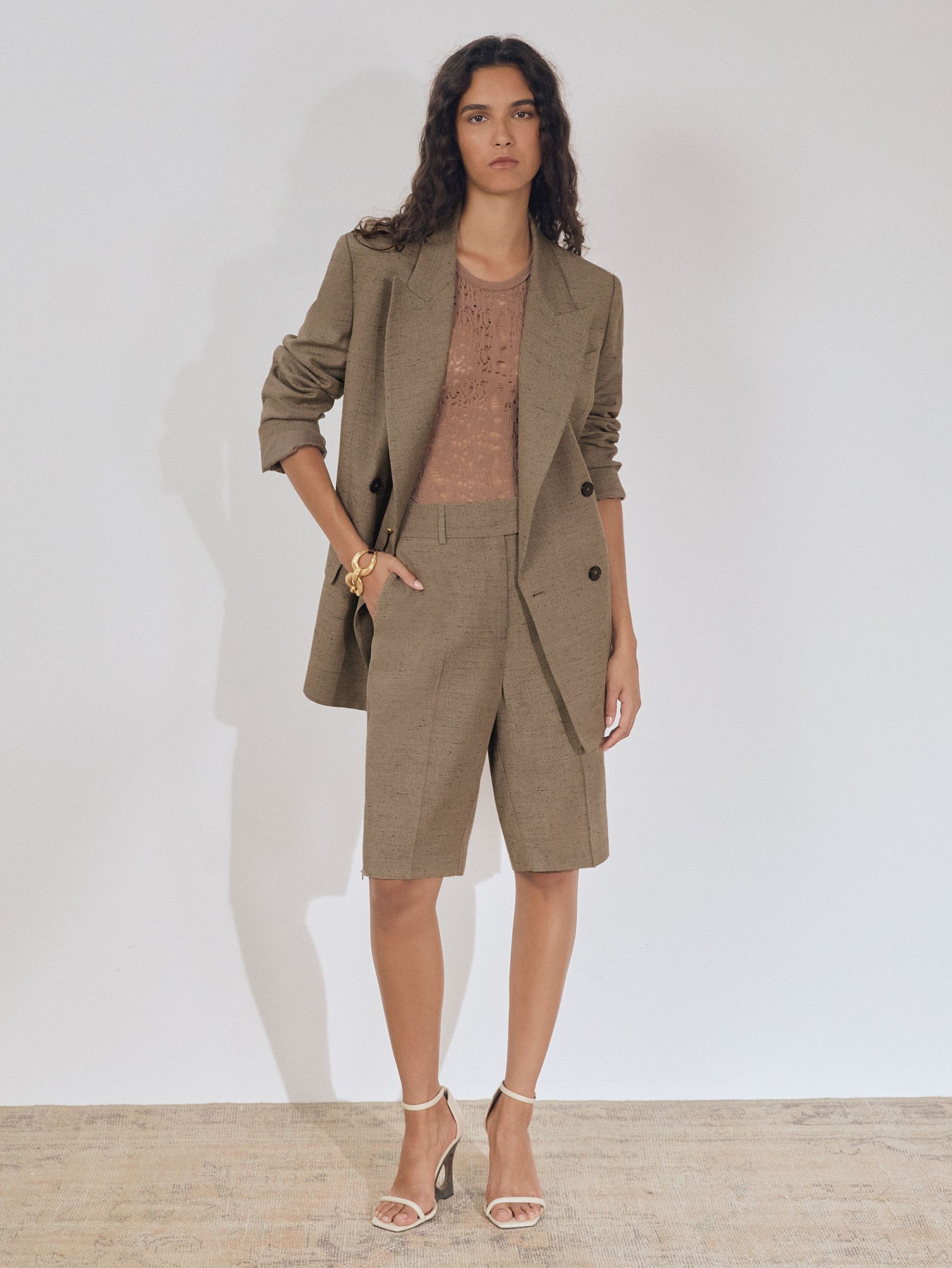 Atelier Side-Zip Tailored Shorts With Linen in Grey (F77538) | €280