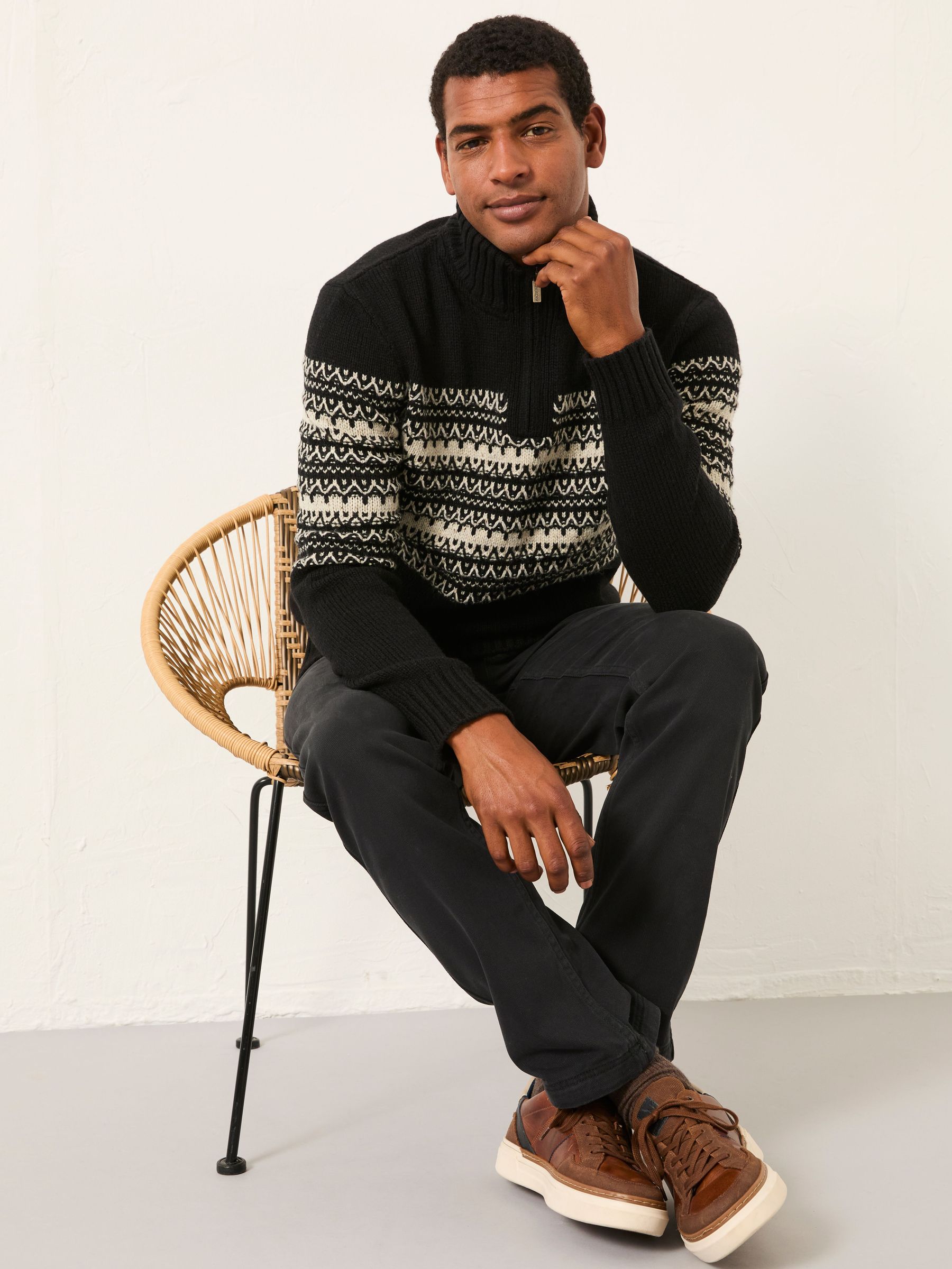 Black Fairisle Knitted Half Neck Jumper (F77756) | $124
