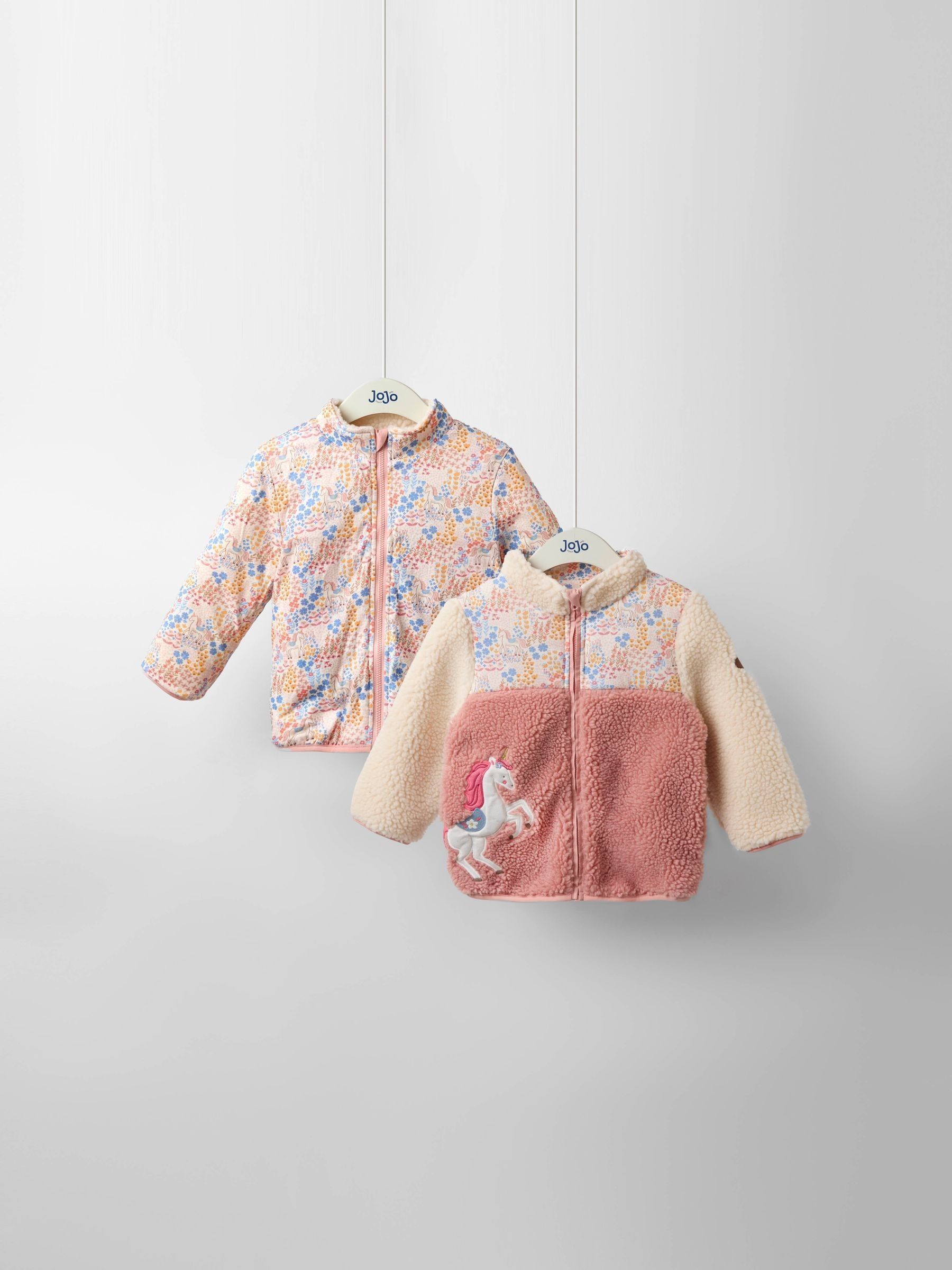 Pink Floral Unicorn Fleece Appliqué Reversible Jacket (F78612) | $58 - $69