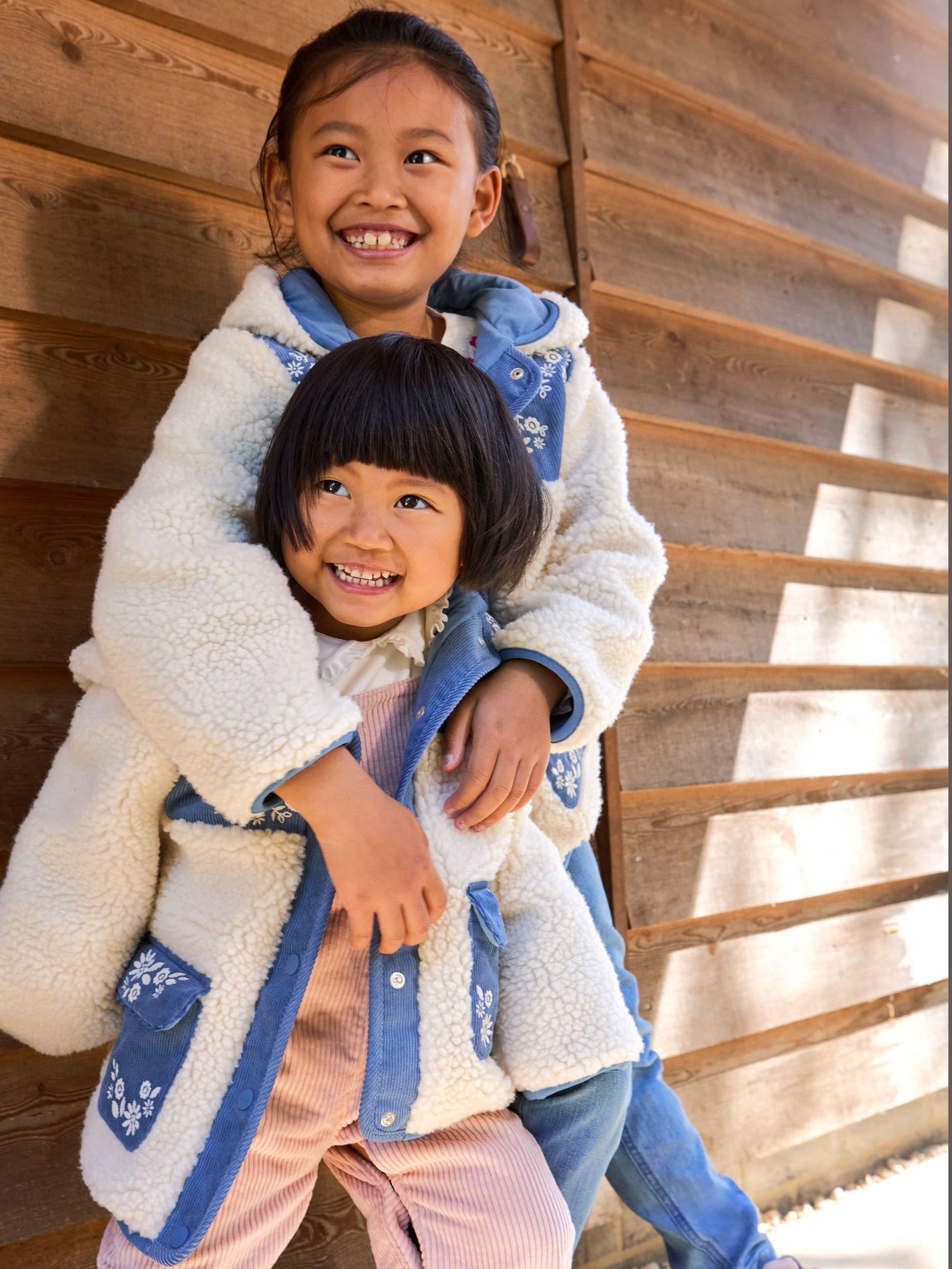 Blue Embroidered Popper Through Borg Fleece Jacket (F78615) | $58 - $62