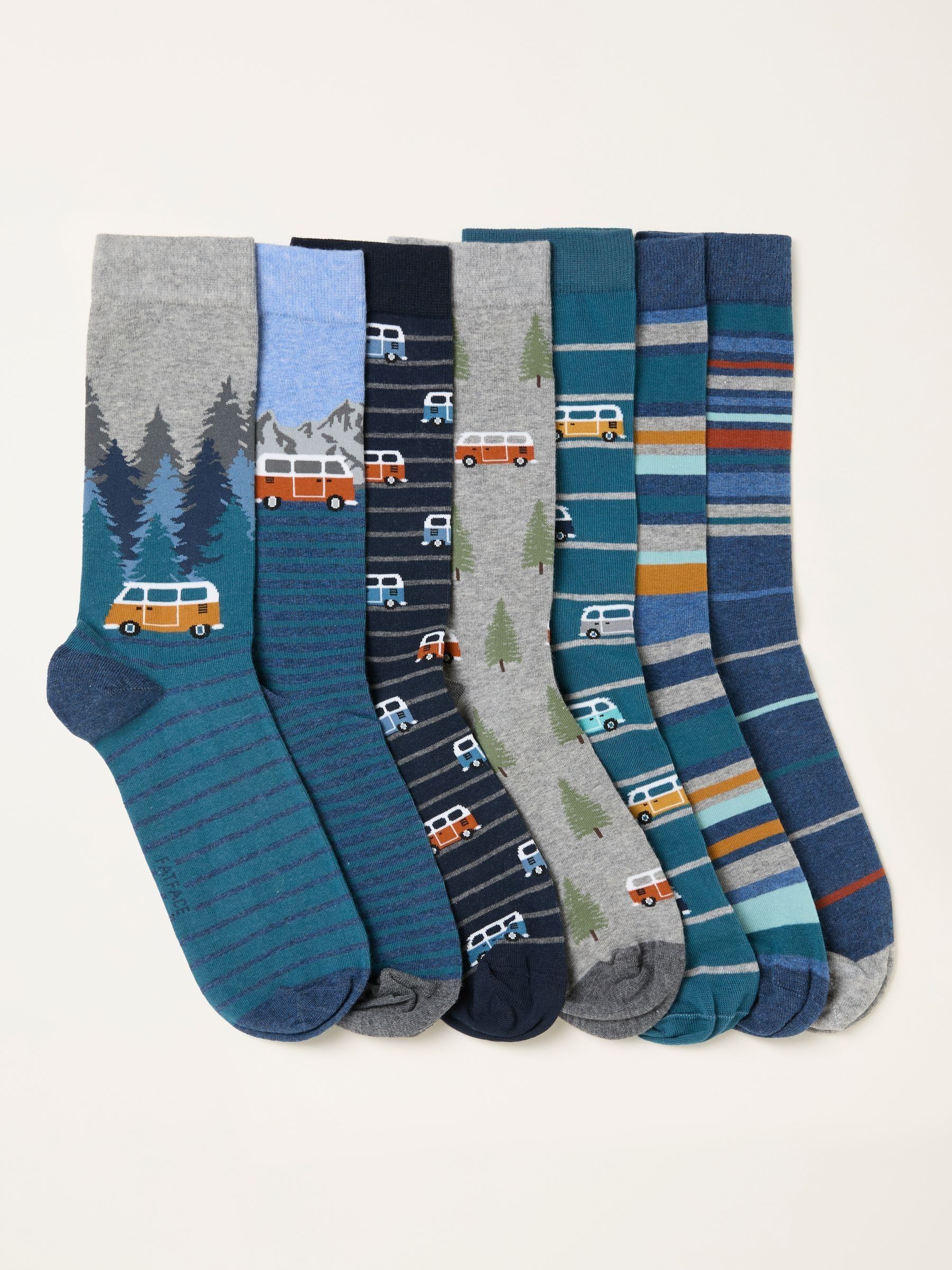 Multi 7 Pack of Camper Stripe Socks in a Gift Box (F78749) | $43