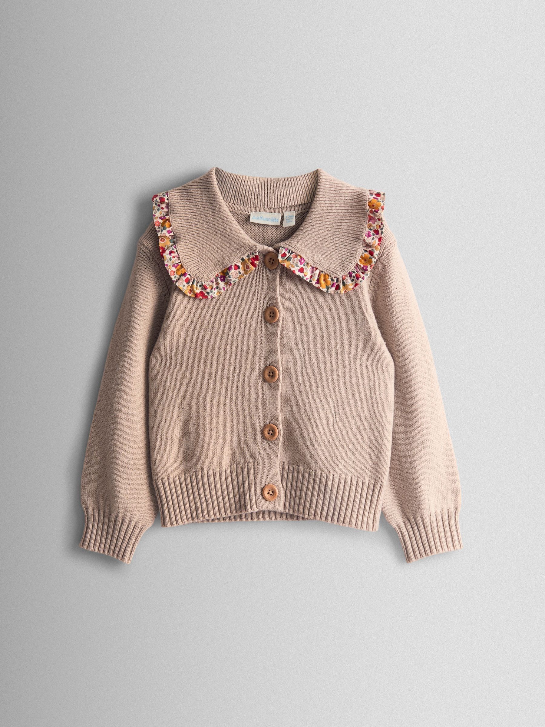 Natural Floral Frill Collar Cardigan (F78882) | $43 - $48
