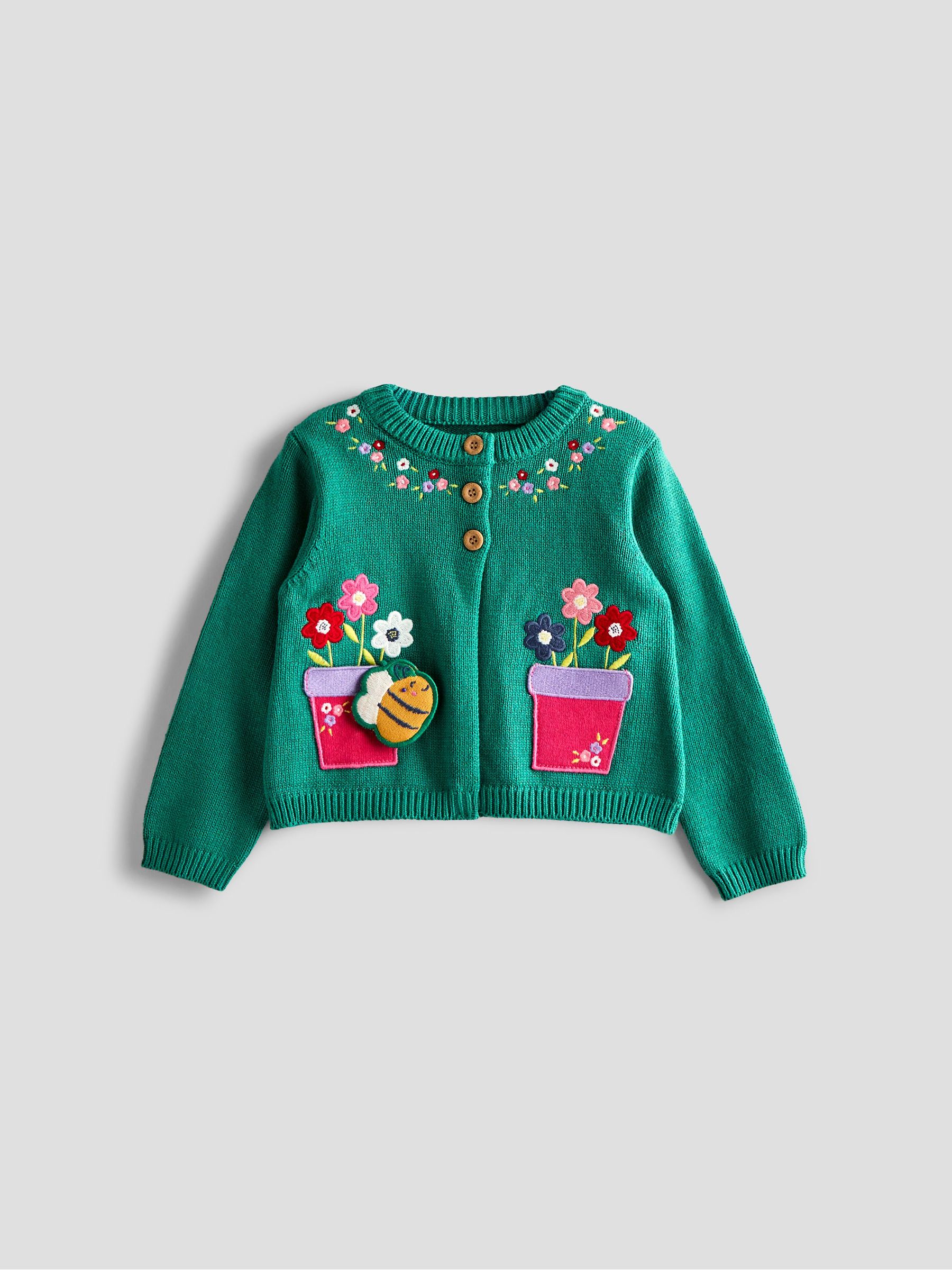 Teal Green Flower & Bee Pet in Pocket Applique Cardigan (F78894) | $48 - $53