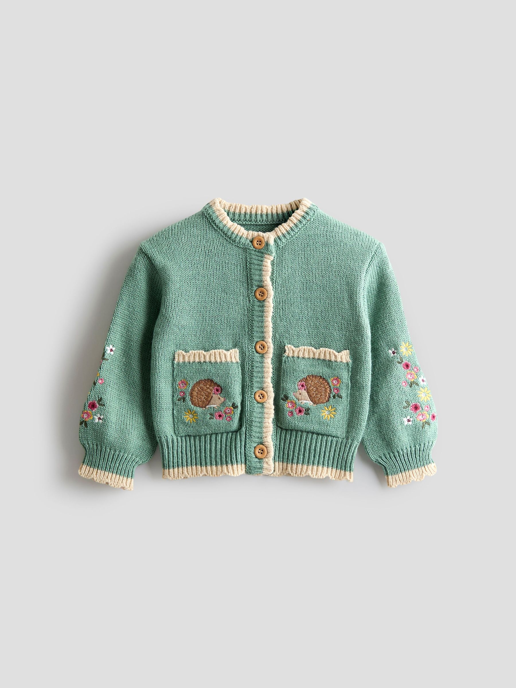 Green Scallop Edge Embroidered Pocket Cardigan (F78897) | $51 - $62