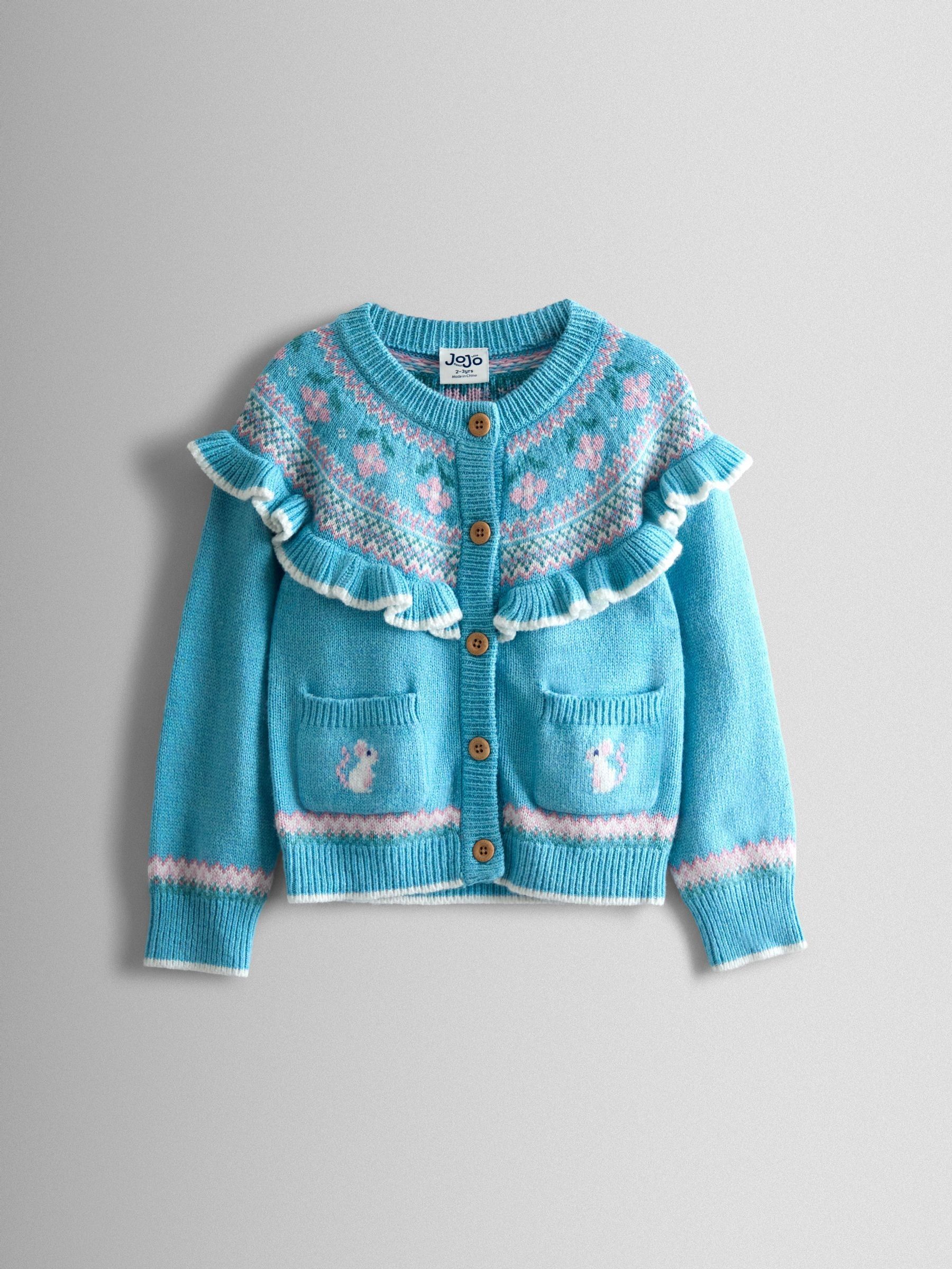 Blue Frill Yoke Fair Isle Cardigan (F78899) | $51 - $62