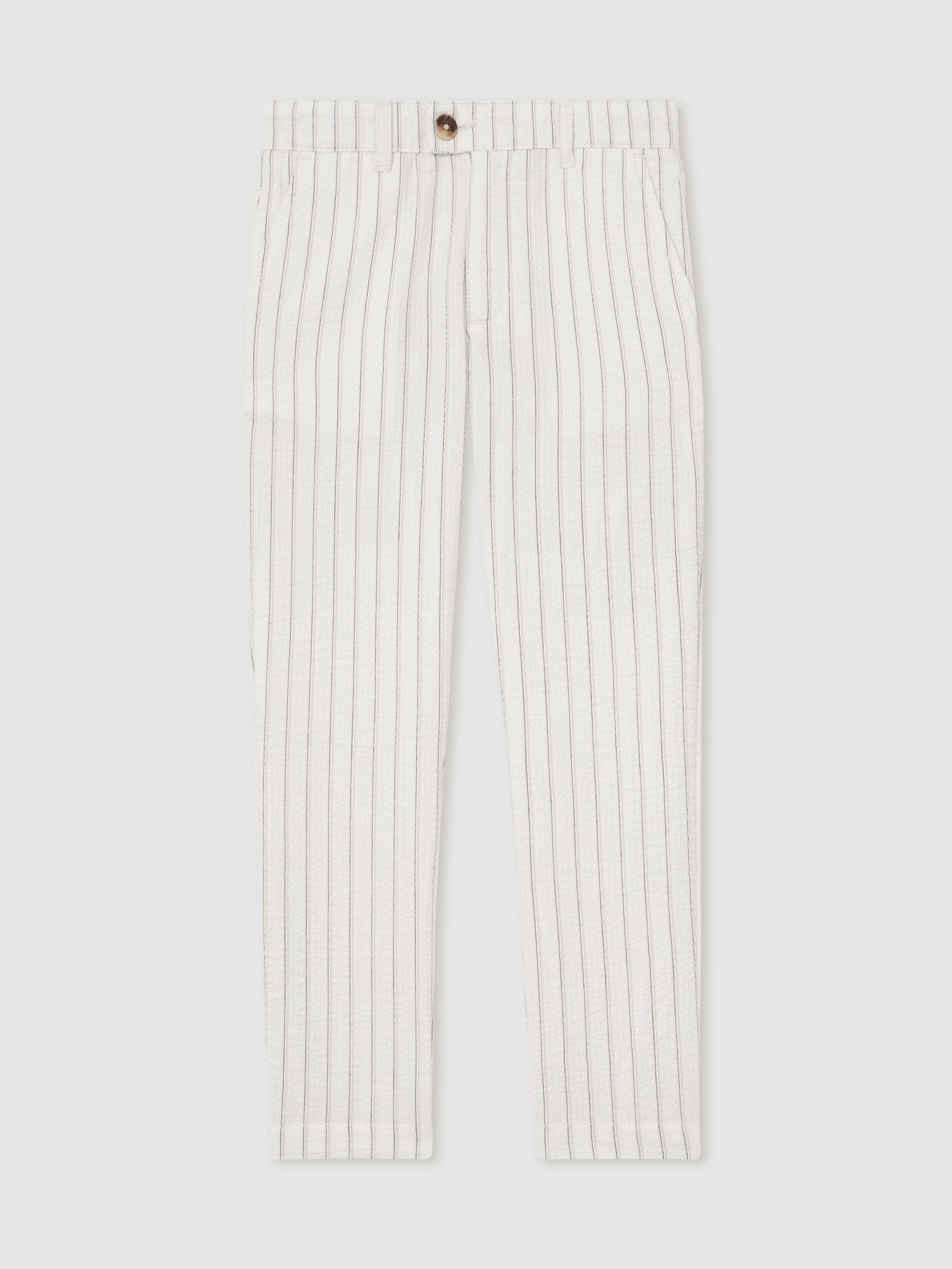 13-14 yrs Cotton Pinstripe Trousers Regular-Fit in Off White/Taupe Brown (F78930) | €55