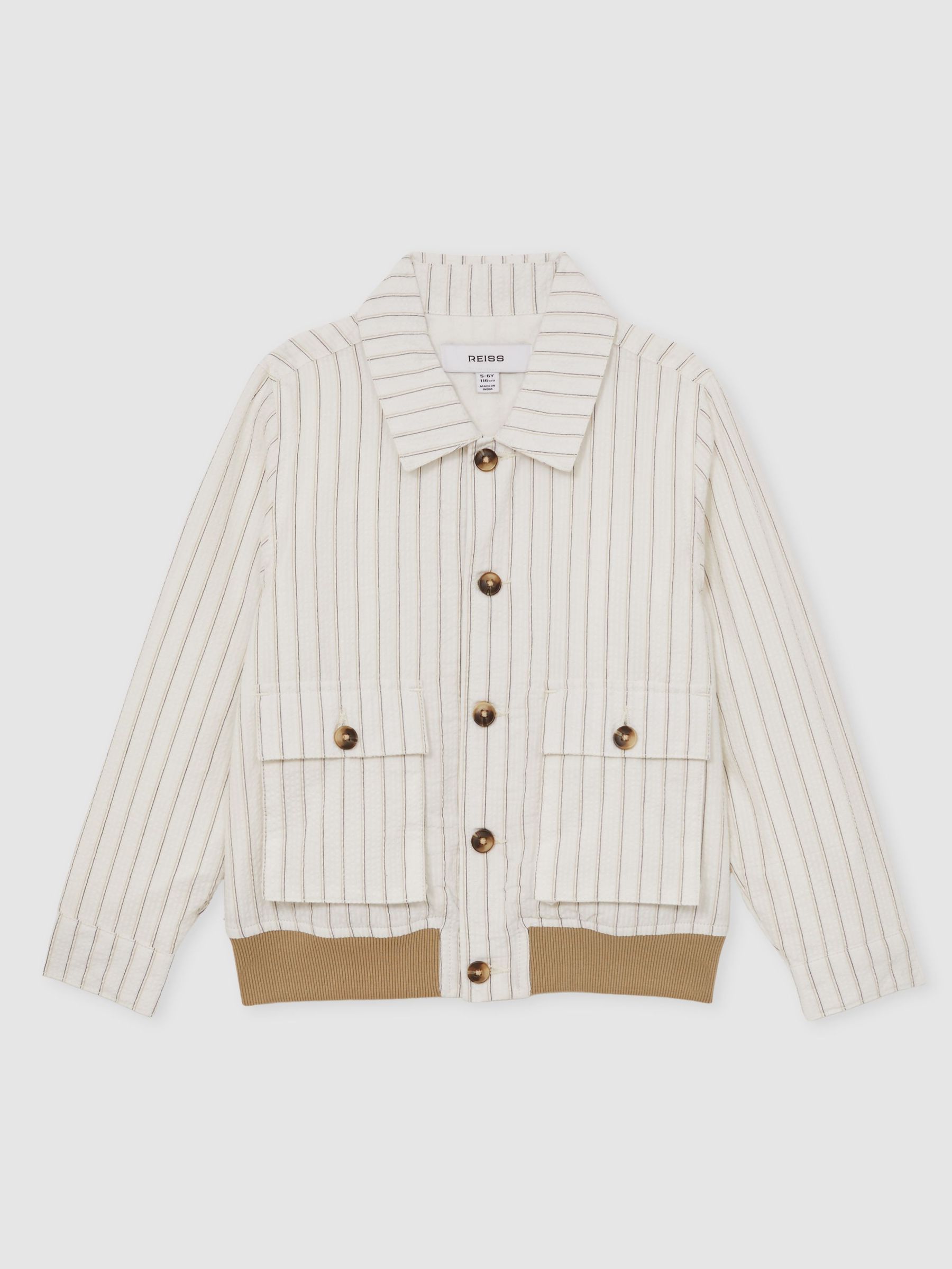 Cotton Pinstripe Harrington Jacket in Off White/Taupe Brown (F78934) | HK$970