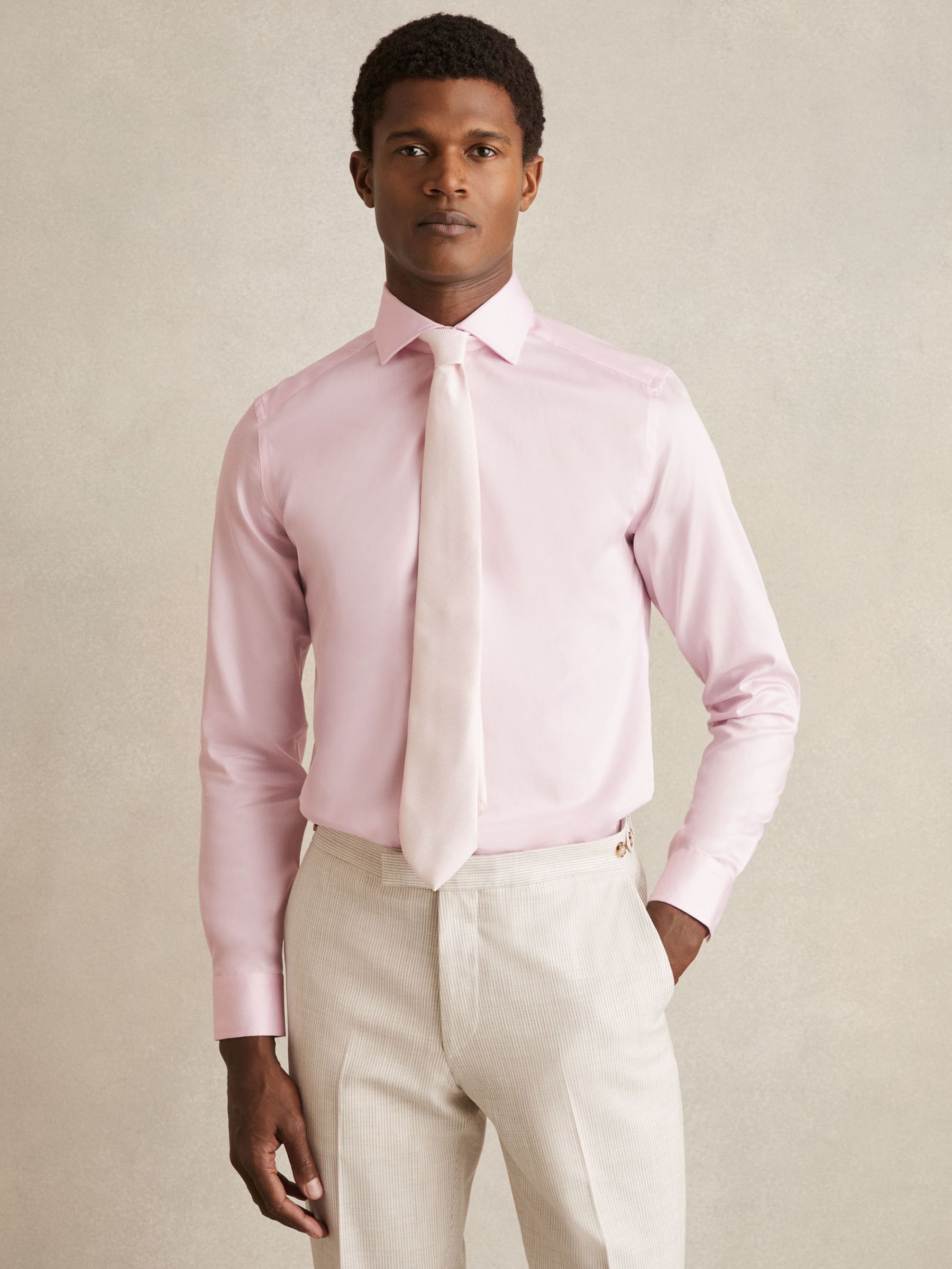 Cotton-Satin Cutaway-Collar Shirt Slim-Fit in Pink (F78985) | €95