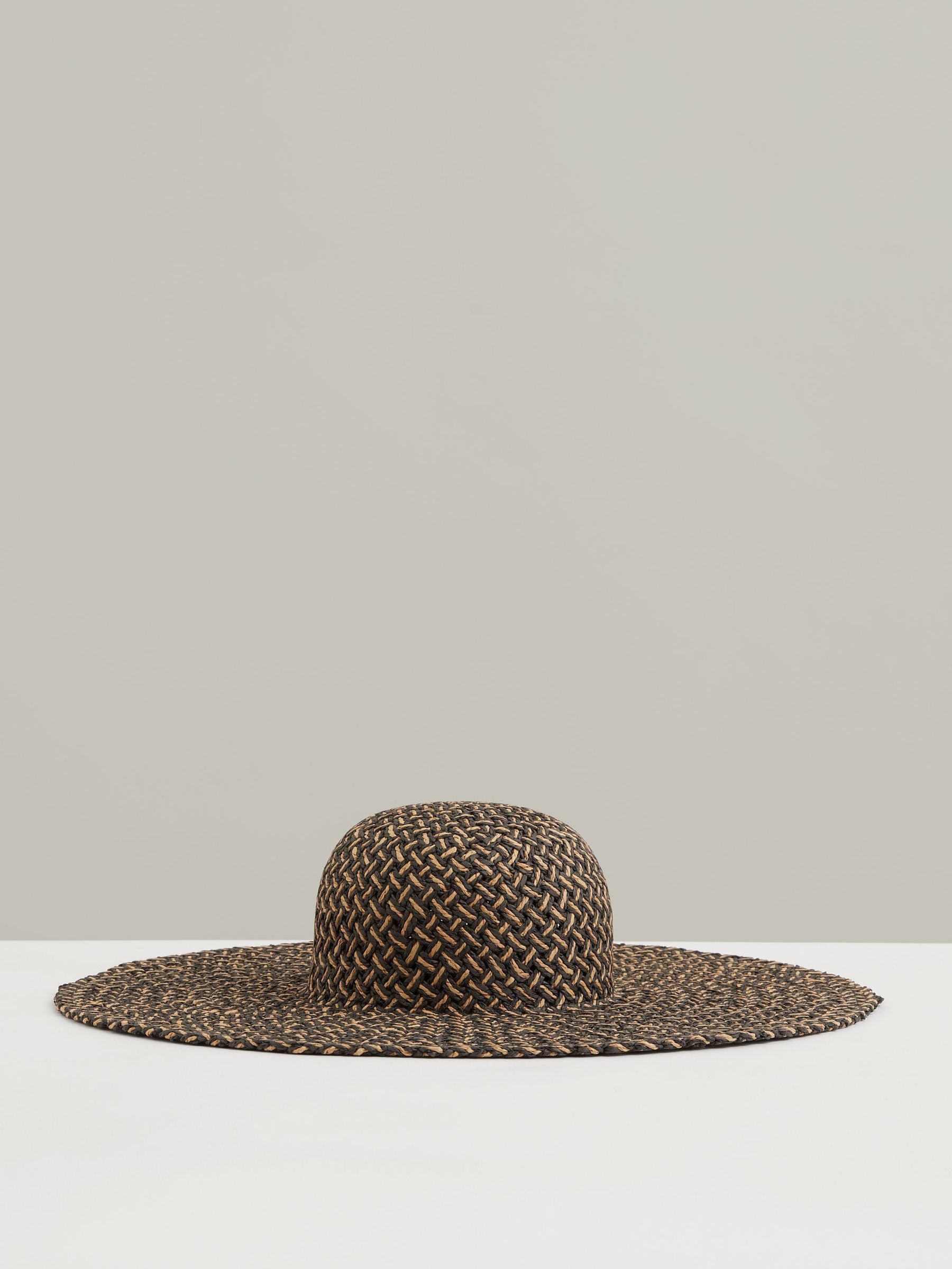 Straw Basket-Weave Sun Hat in Black/Natural (F79745) | CA$150