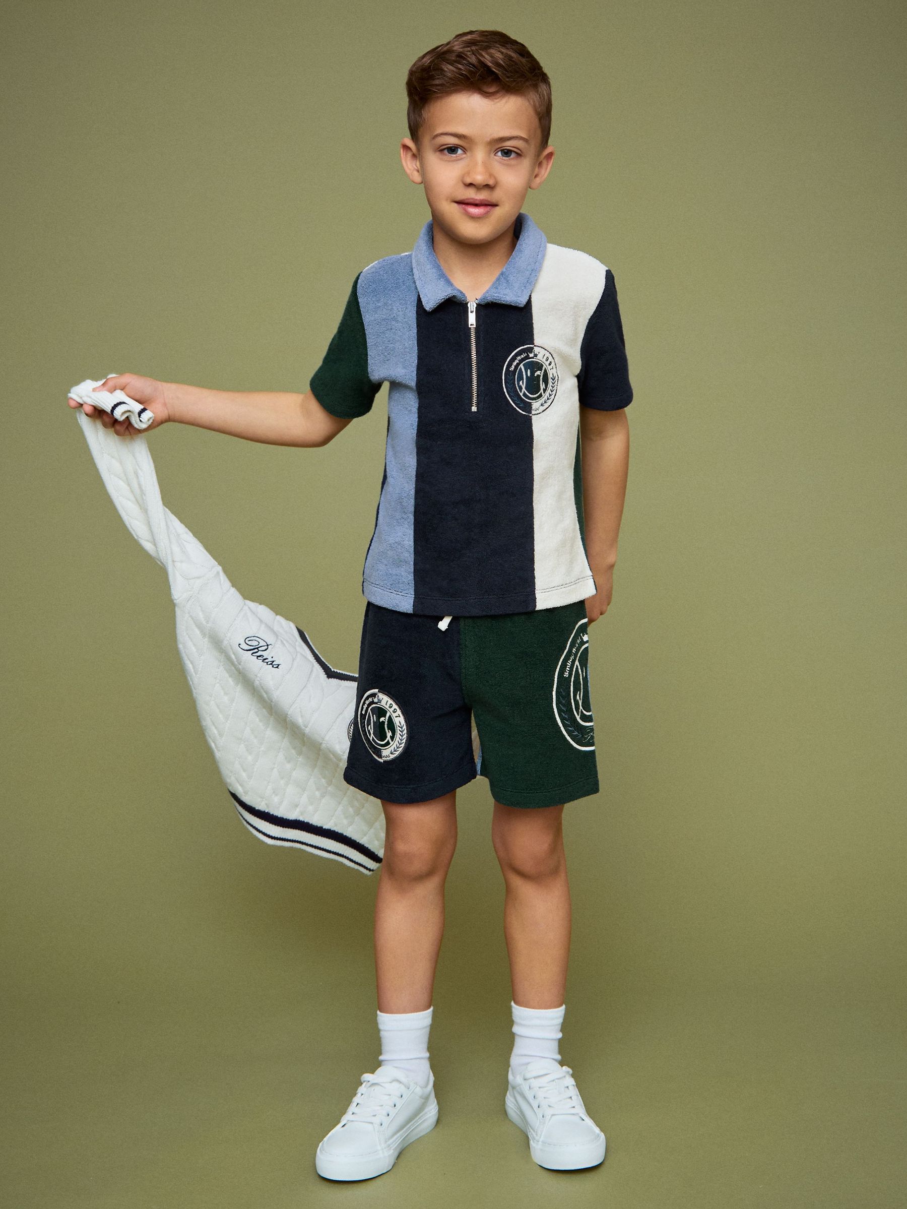 3-9 yrs SmileyWorld | Reiss Towel Polo Shirt in Blue (F81756) | US$60