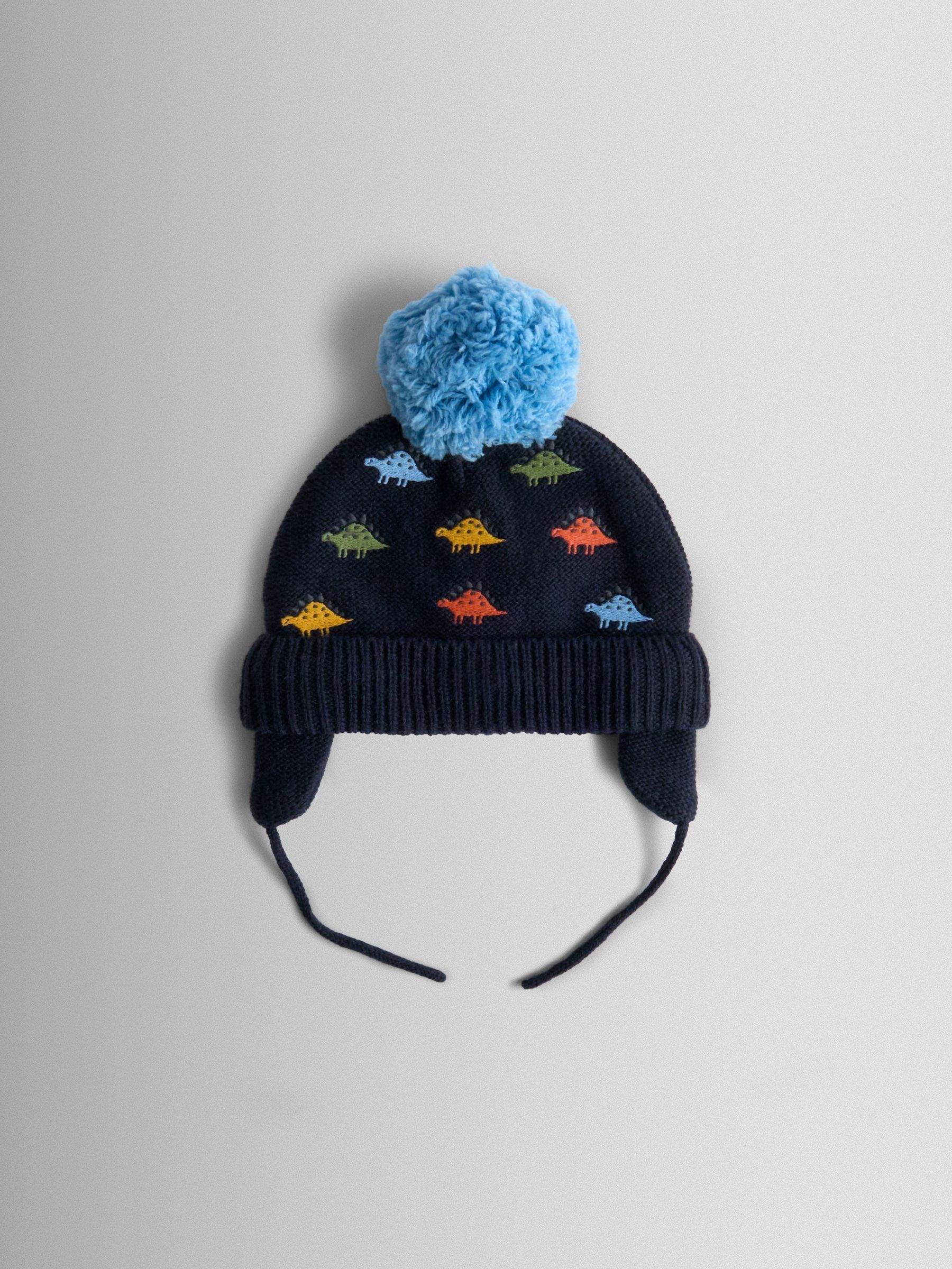 Navy Dino Cosy Pom Pom Rib Hat (F81947) | $28