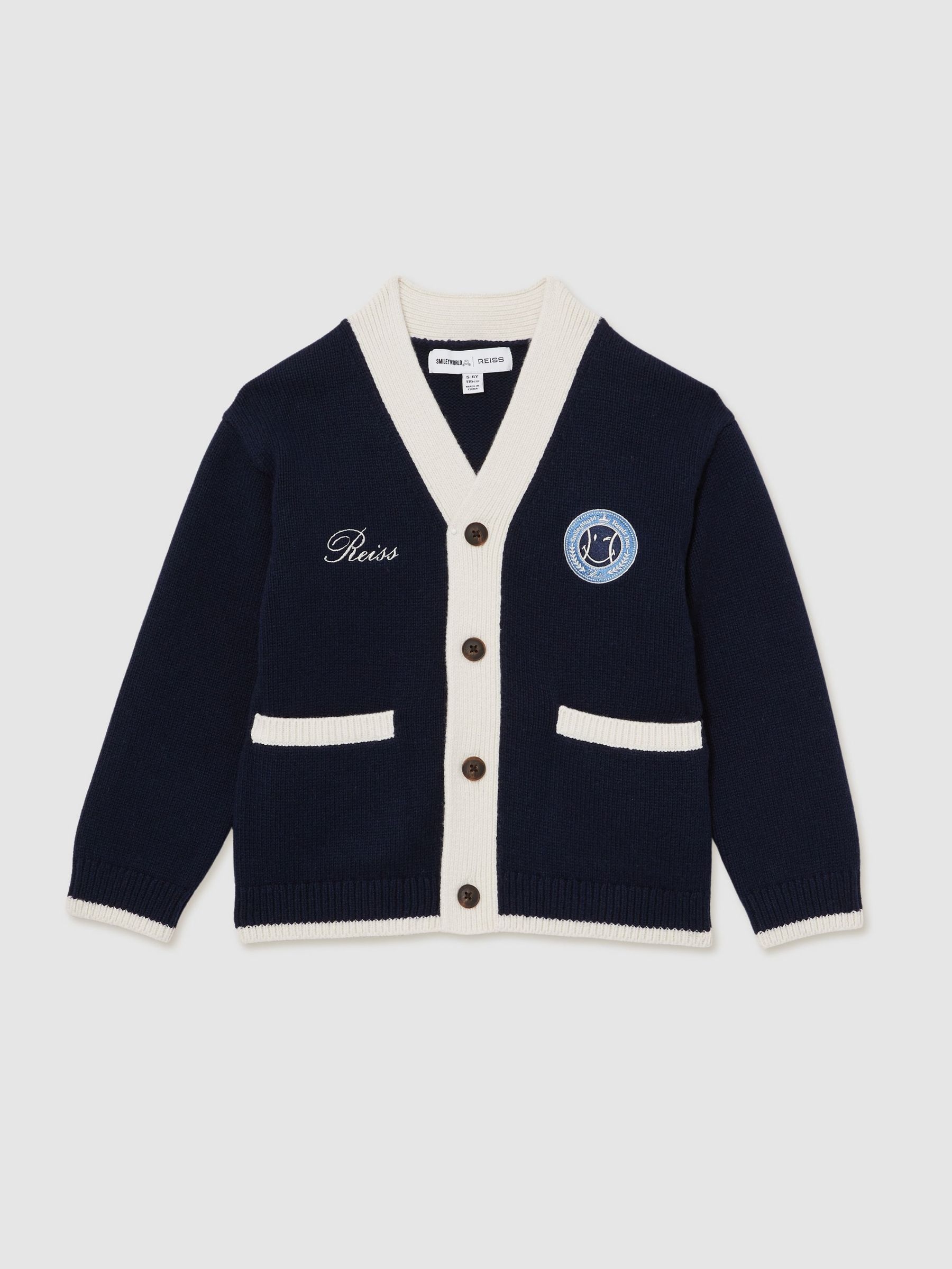 13-14 yrs SmileyWorld | Reiss Logo Cardigan Unisex Fit in Off White (F82077) | €85