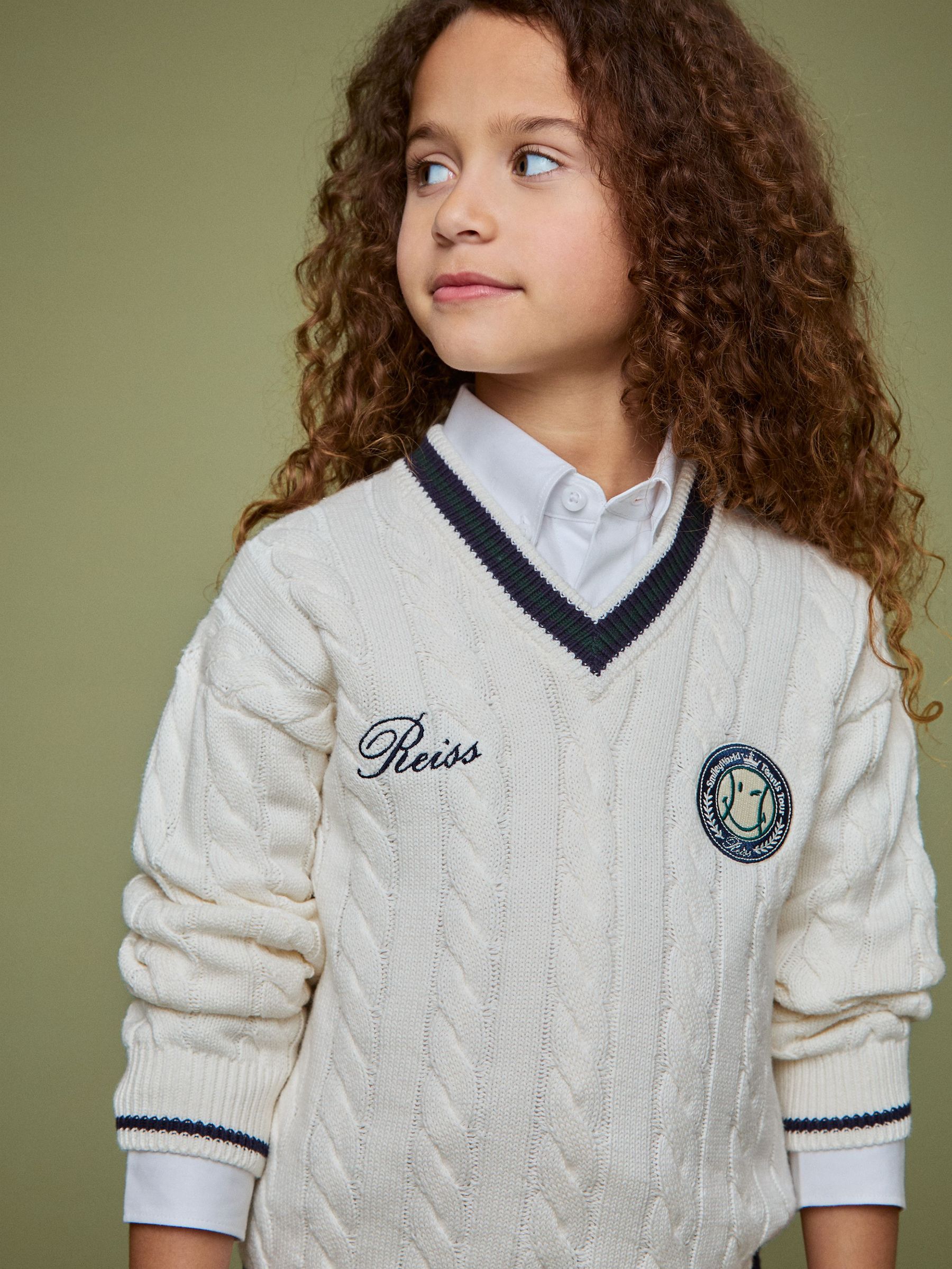 9-13 yrs SmileyWorld | Reiss Cable-Knit Jumper Unisex Fit in Off White (F82754) | US$80