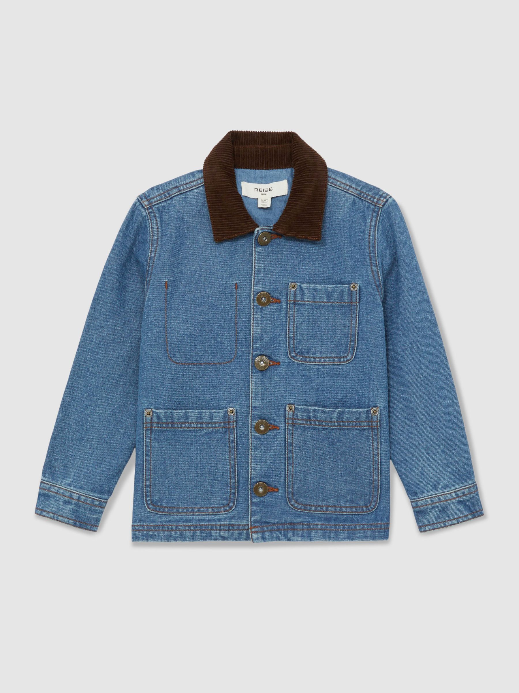 13-14 yrs Corduroy-Collar Denim Jacket in Mid Blue (F84959) | €80