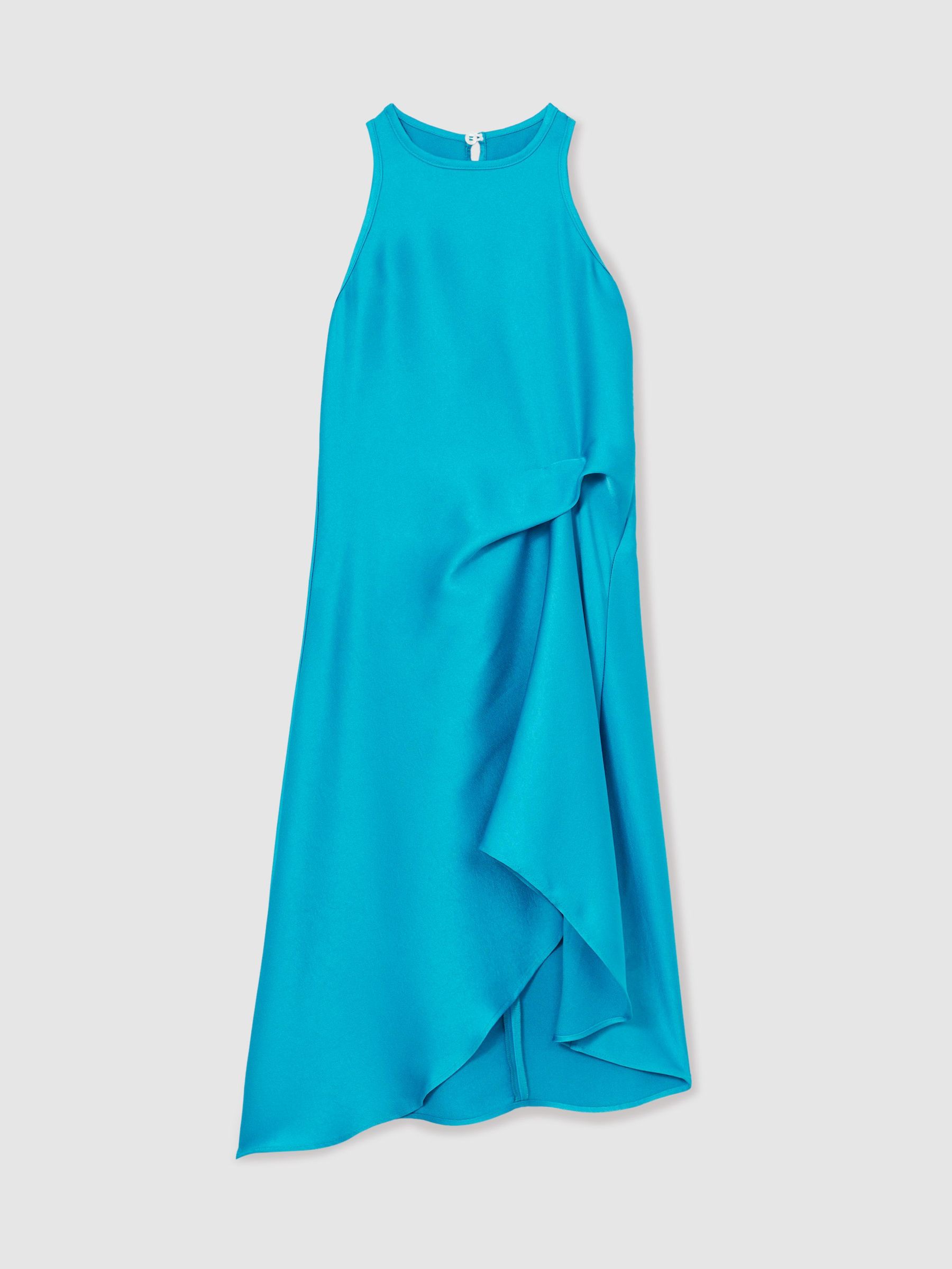 Satin Drape Tuck Midi Dress in Blue (F85177) | US$100