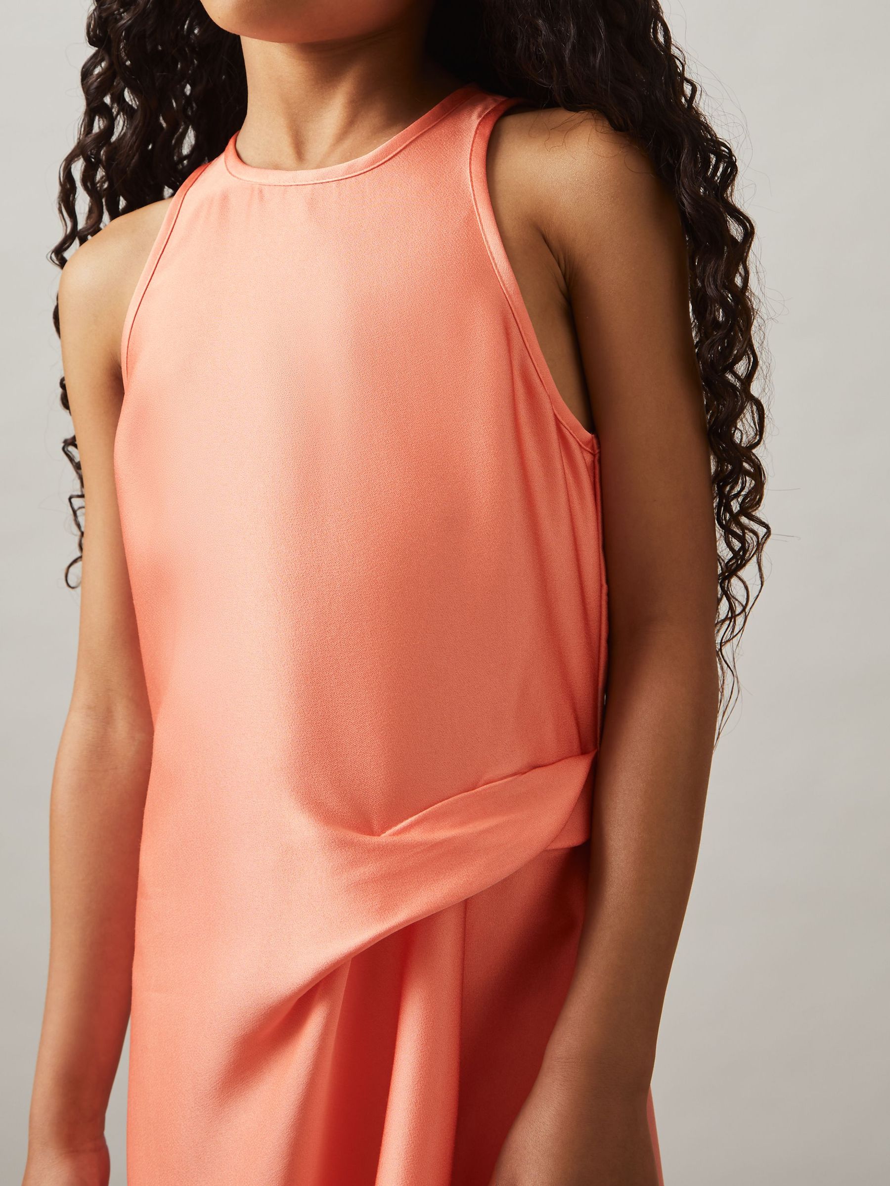 Satin Drape Tuck Midi Dress in Coral (F85184) | €85