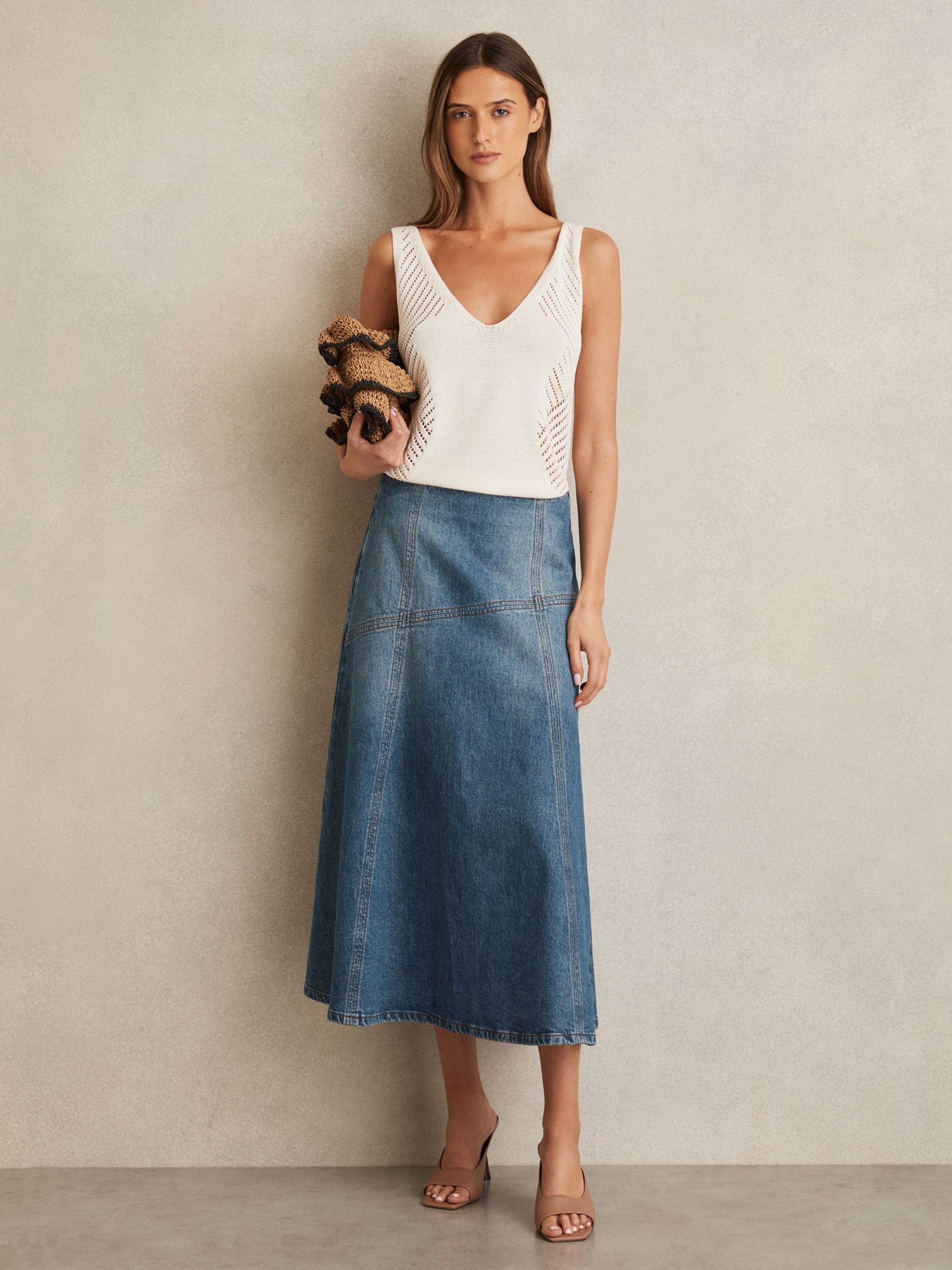 Denim Panelled Midi Skirt in Indigo (F85186) | €195