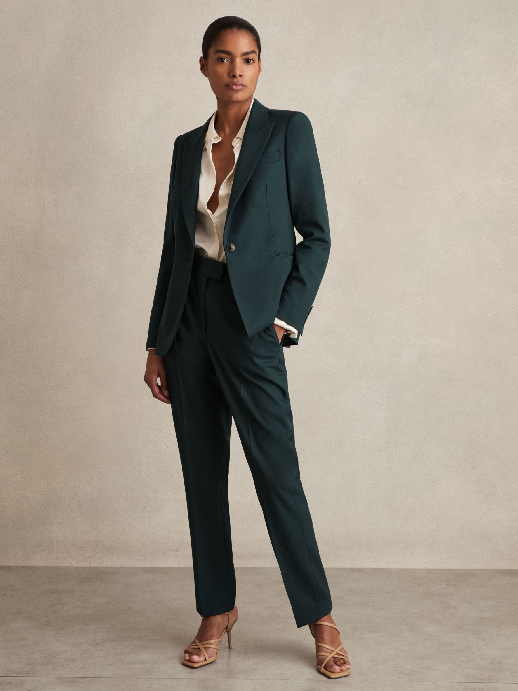 Slim Fit Wool Blend Suit Trousers in Green (F85191) | US$245