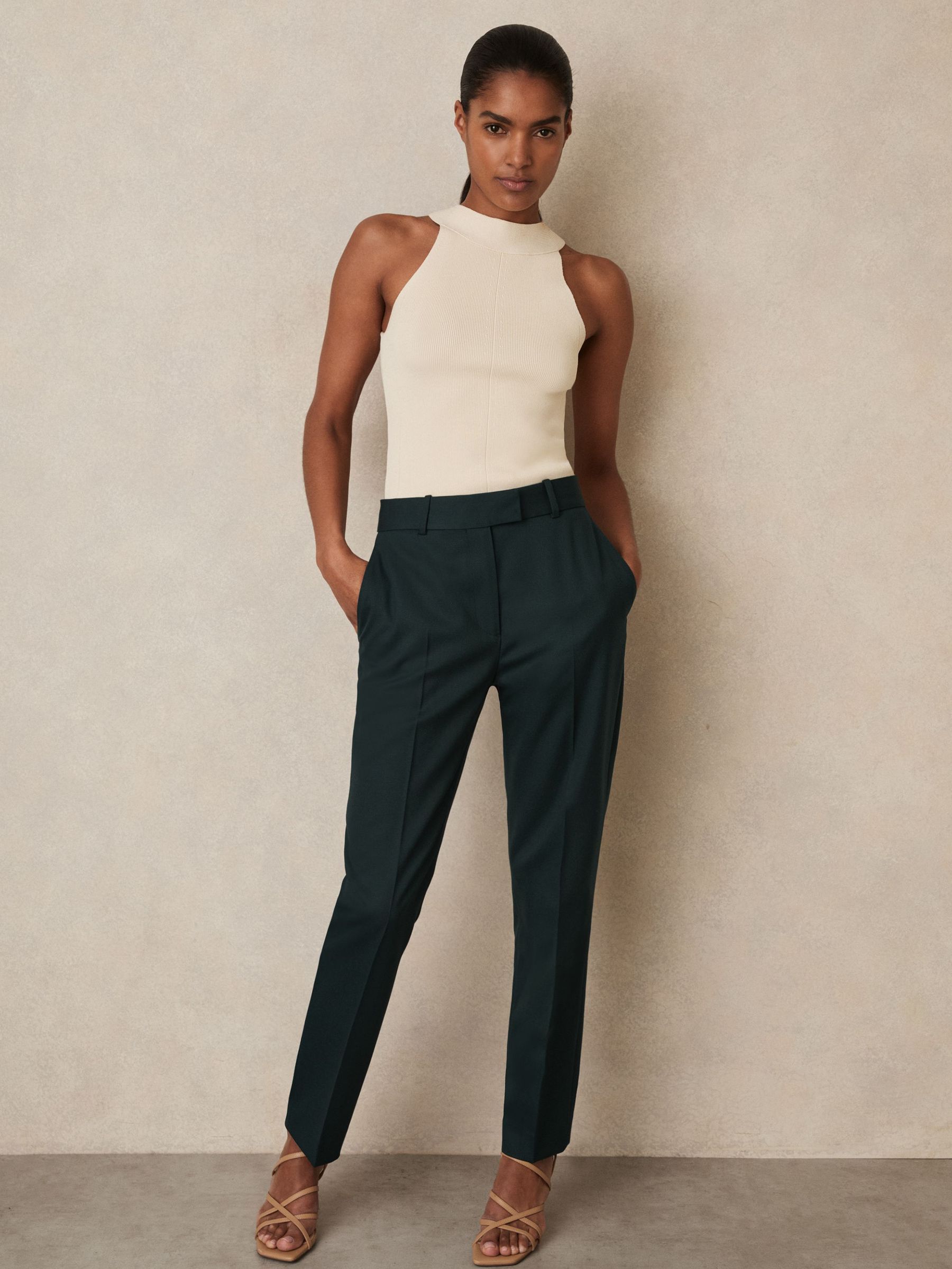 Slim Fit Wool Blend Suit Trousers in Green (F85192) | $310