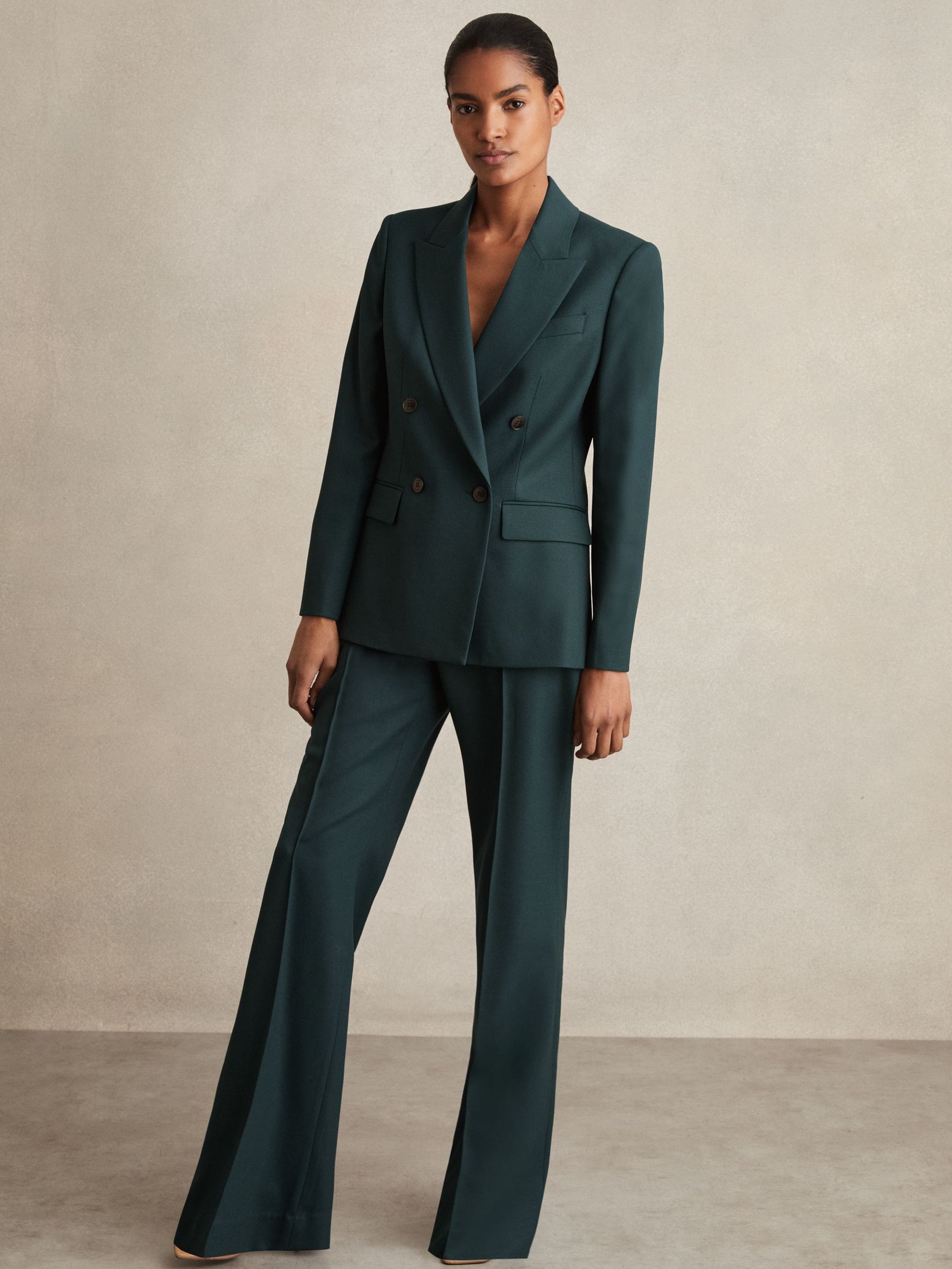 Wool-Blend Wide-Leg Suit Trousers in Green (F85194) | $350