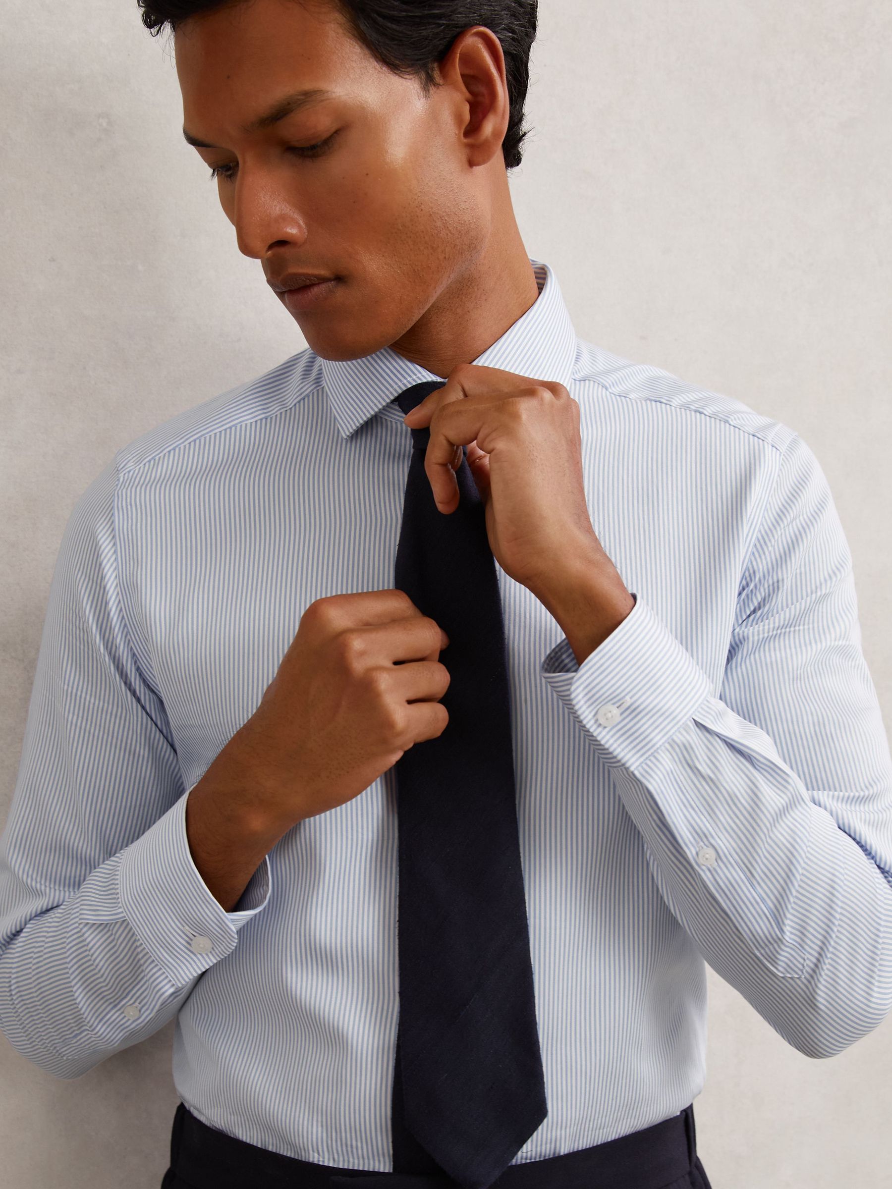 Slim Fit Cotton Sateen Shirt in Blue Stripe (F85941) | Kč2,660