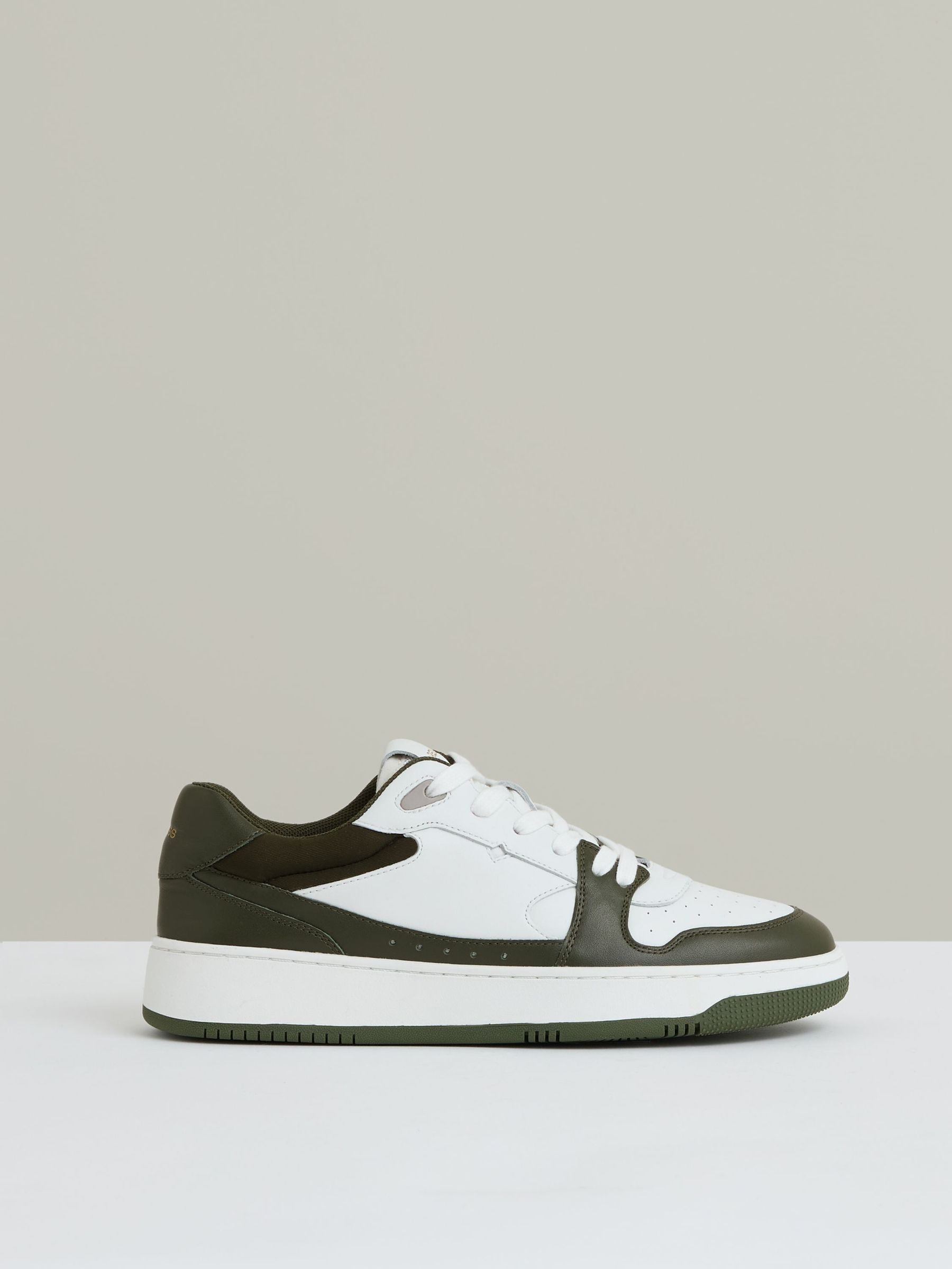 Leather Panelled Trainers in Khaki/White (F85947) | US$240