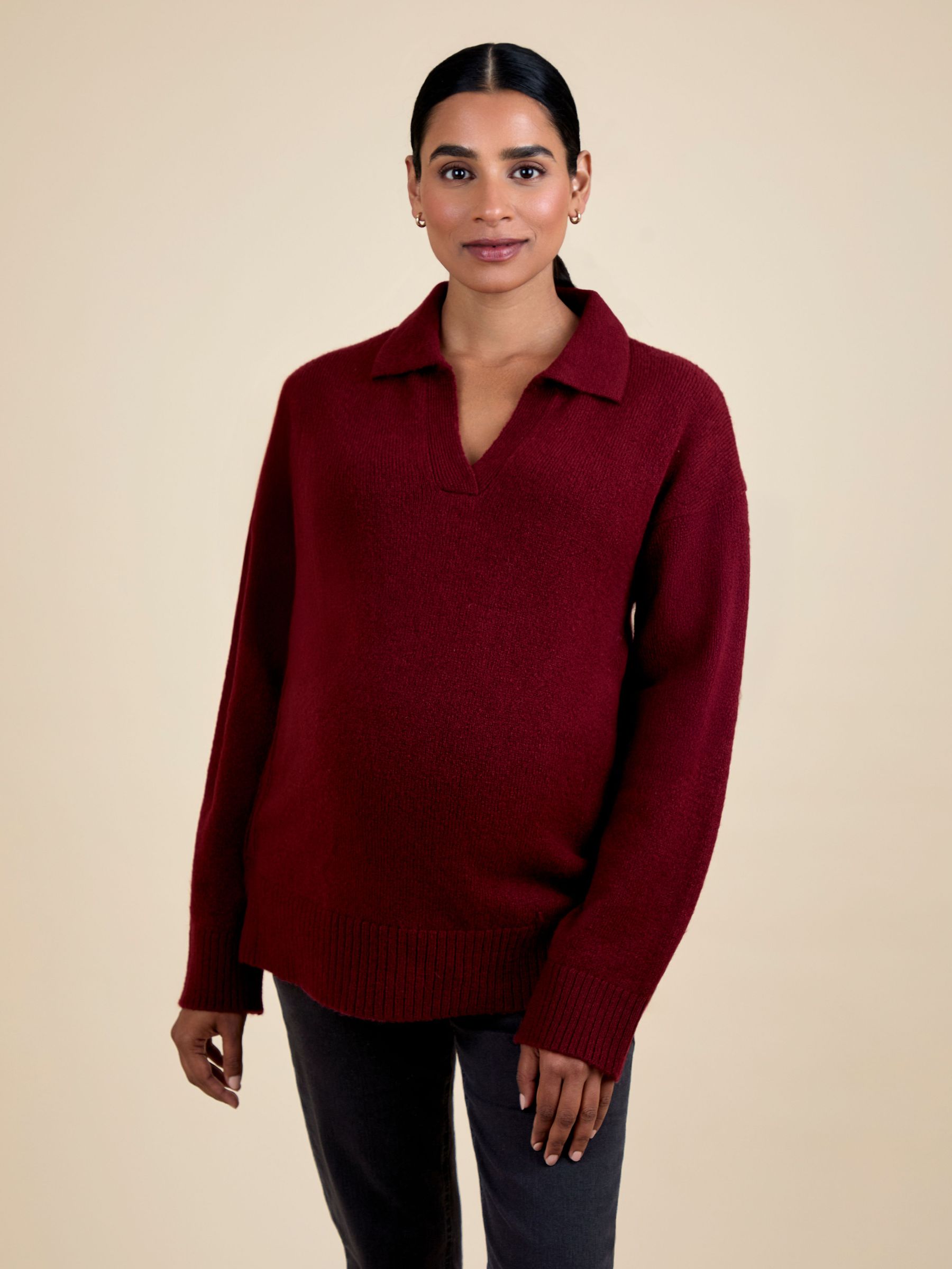Burgundy Collared Maternity And Nursing Jumper (F86288) | $72